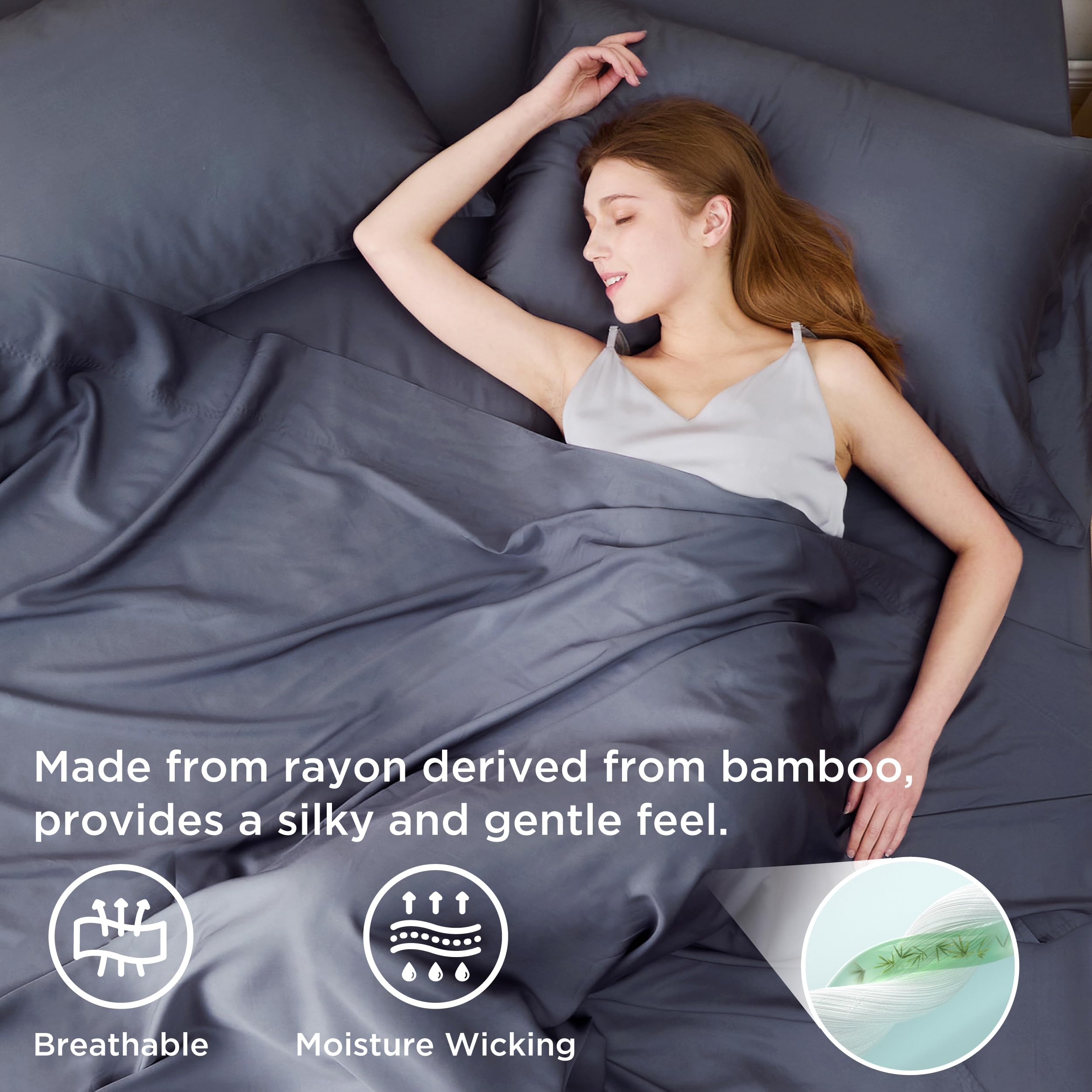 Foto 5 pulgar | Juego De Sábanas Bedsure Short Queen Cooling Rayon Bamboo Gris Oscuro - Venta Internacional.
