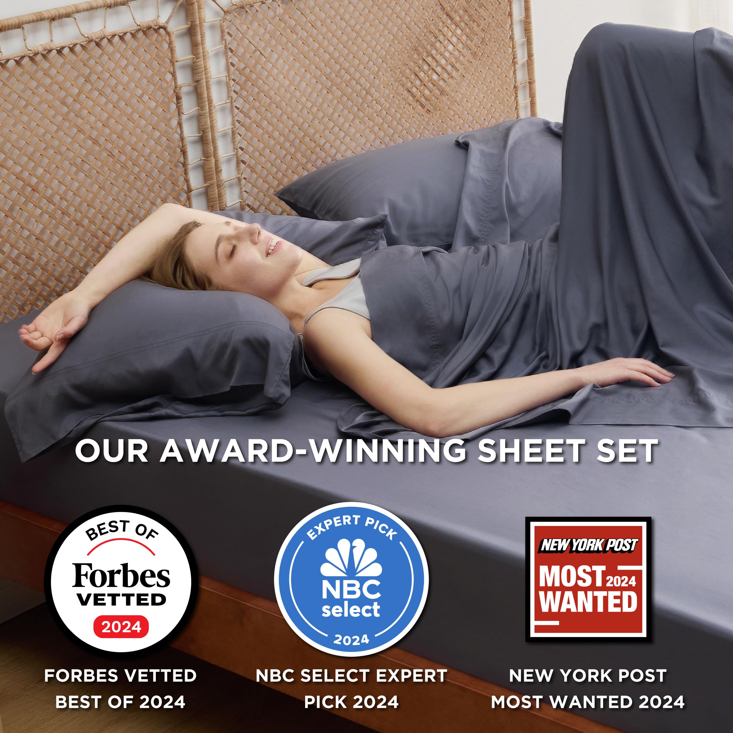 Foto 5 | Juego De Sábanas Bedsure Short Queen Cooling Rayon Bamboo Gris Oscuro - Venta Internacional.