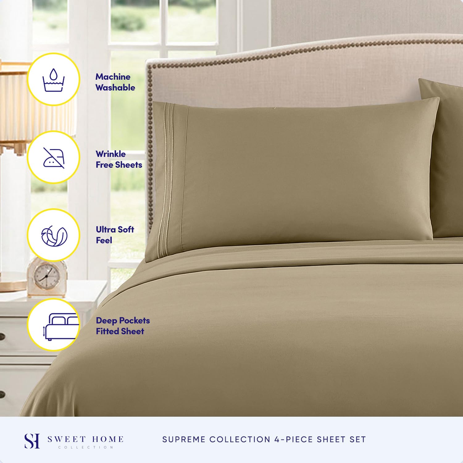 Foto 3 pulgar | Sábanas Sweet Home Collection Supreme King Size Sage - Venta Internacional.
