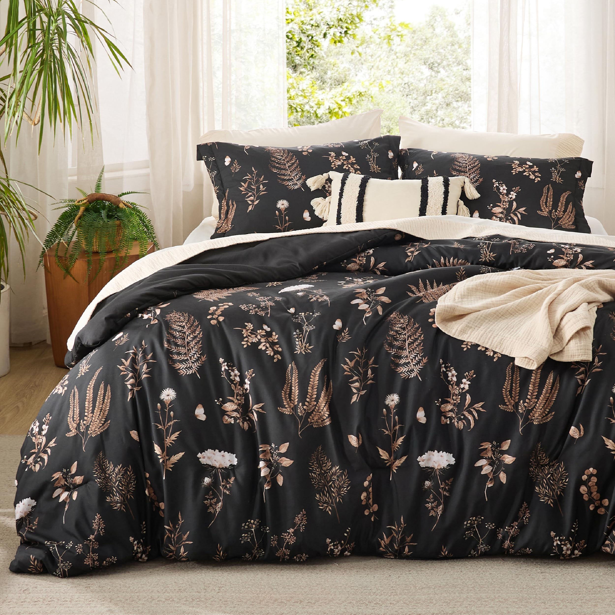Juego De Edredón Bedsure Tamaño Doble Con Diseño Botánico Reversible - Venta Internacional