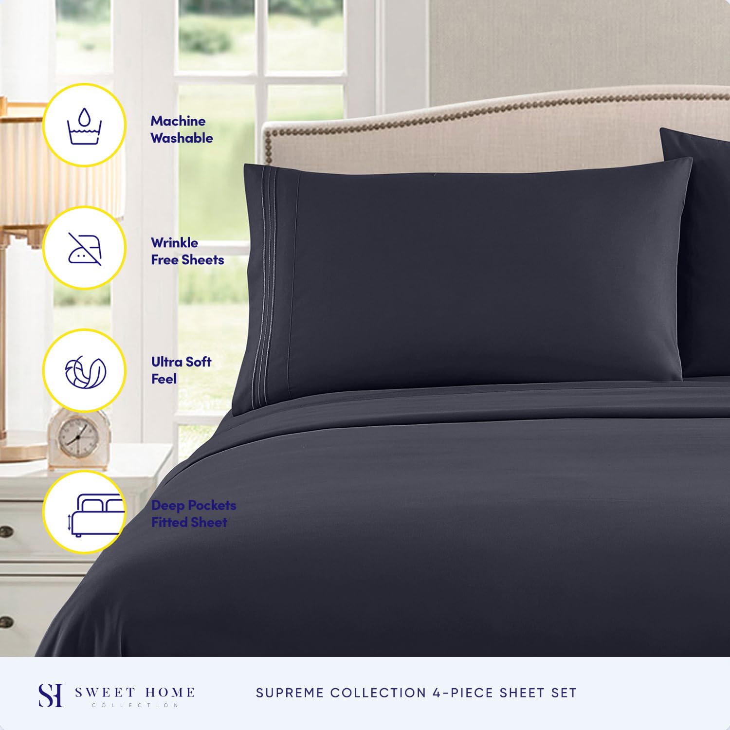 Foto 3 pulgar | Sábanas Sweet Home Collection Rv Short Queen Navy - Venta Internacional.