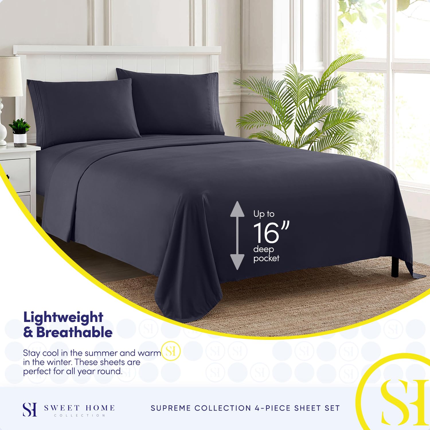 Foto 4 pulgar | Sábanas Sweet Home Collection Rv Short Queen Navy - Venta Internacional.