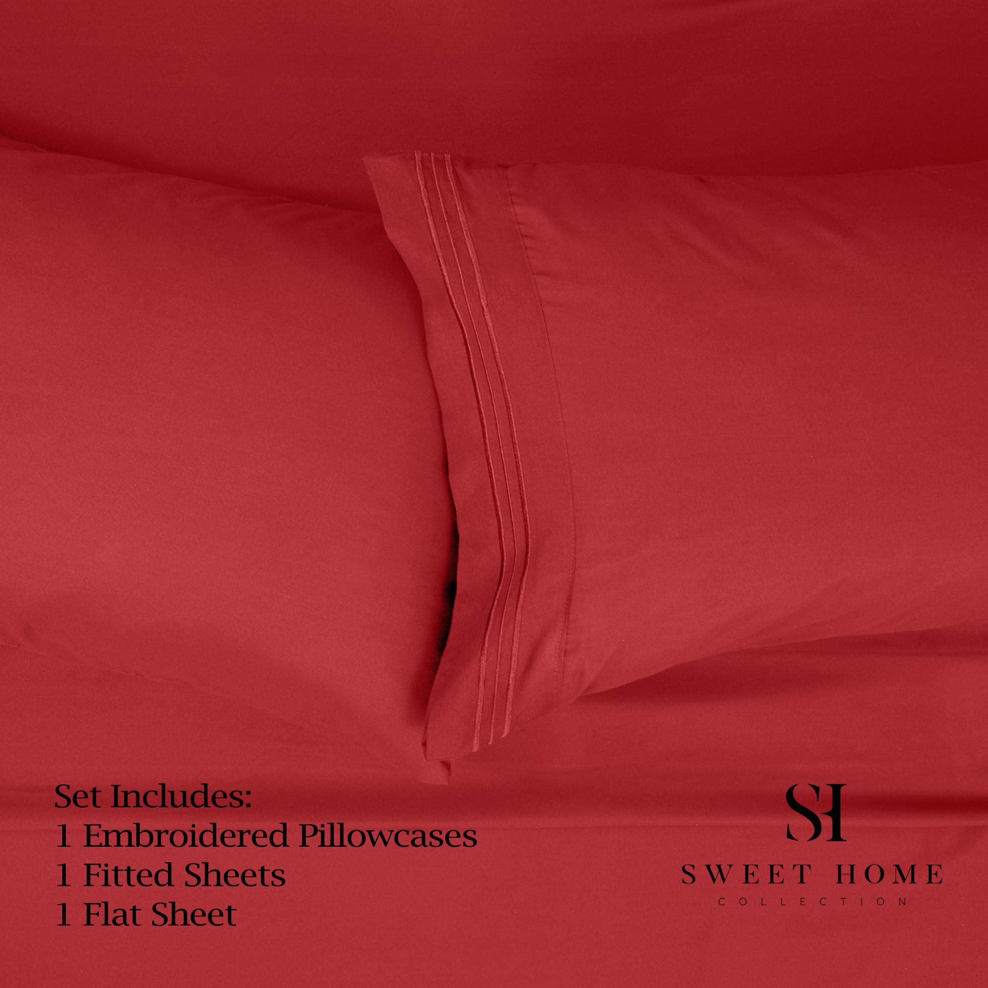 Foto 3 pulgar | Juego de Sábanas Sweet Home Collection 1500 Supreme Twin Rojo - Venta Internacional
