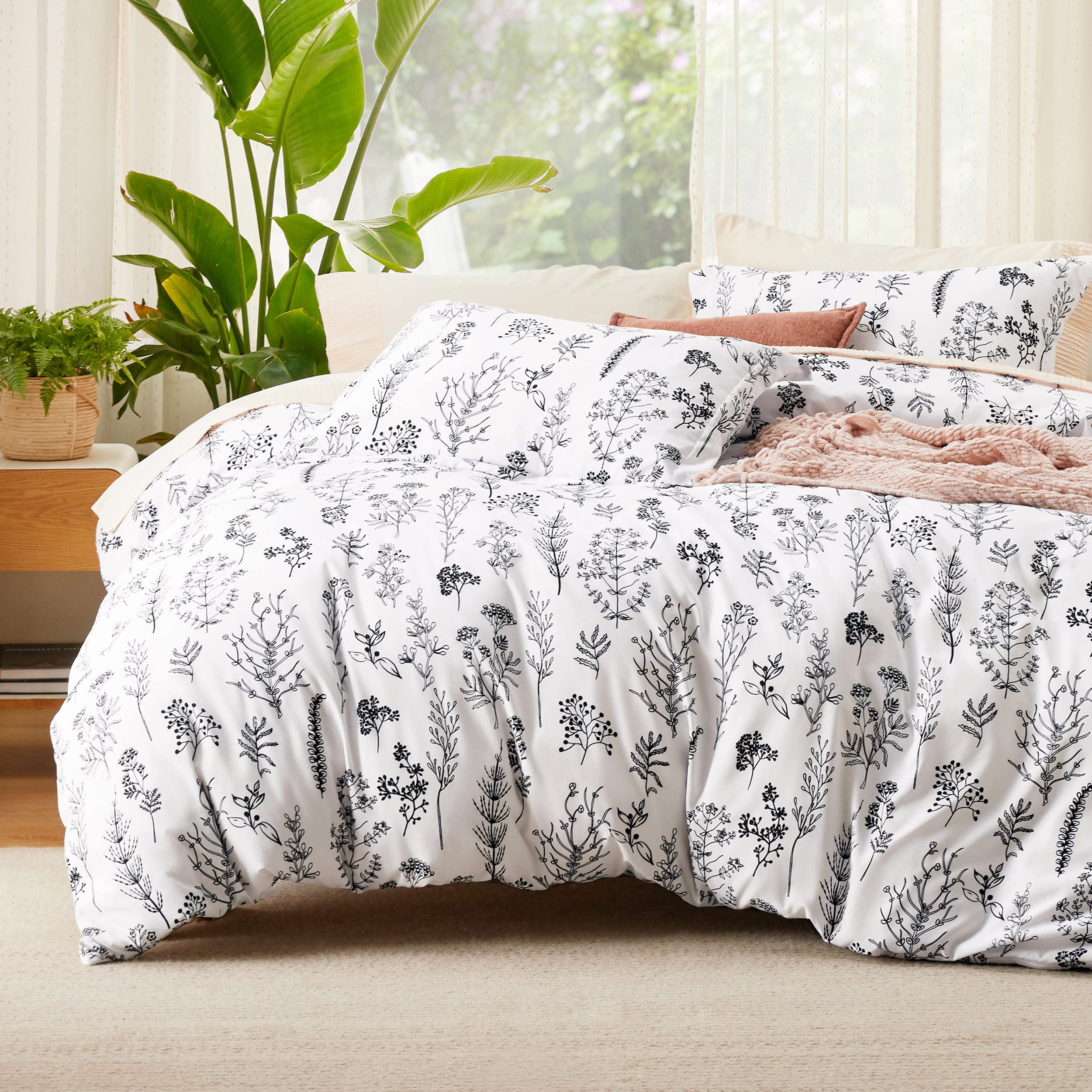 Juego de Edredón Bedsure Queen Blanco con Estampado Floral 3 Piezas - Venta Internacional