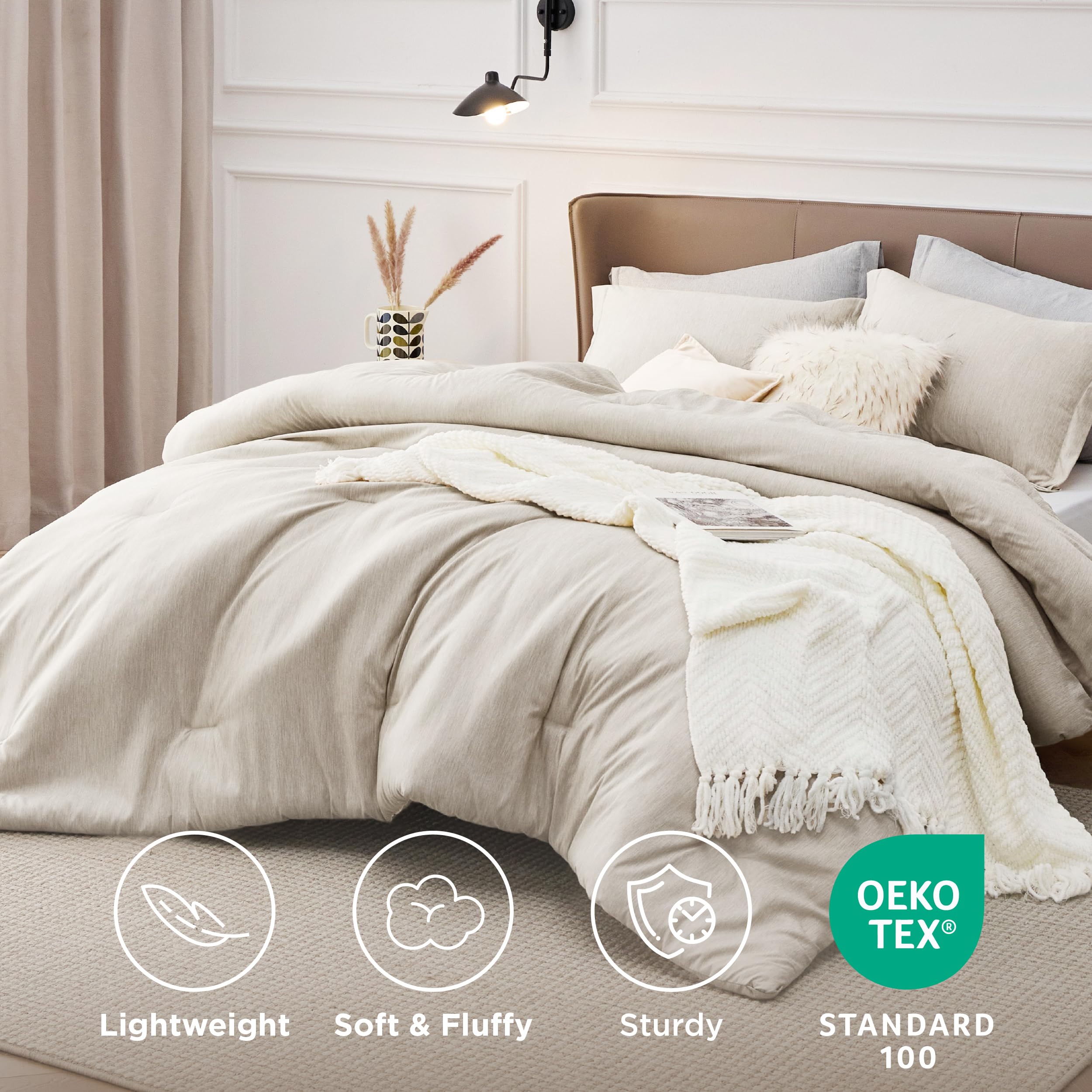 Foto 6 | Juego de Edredón Bedsure Oversize Queen Beige 3 Piezas - Venta Internacional