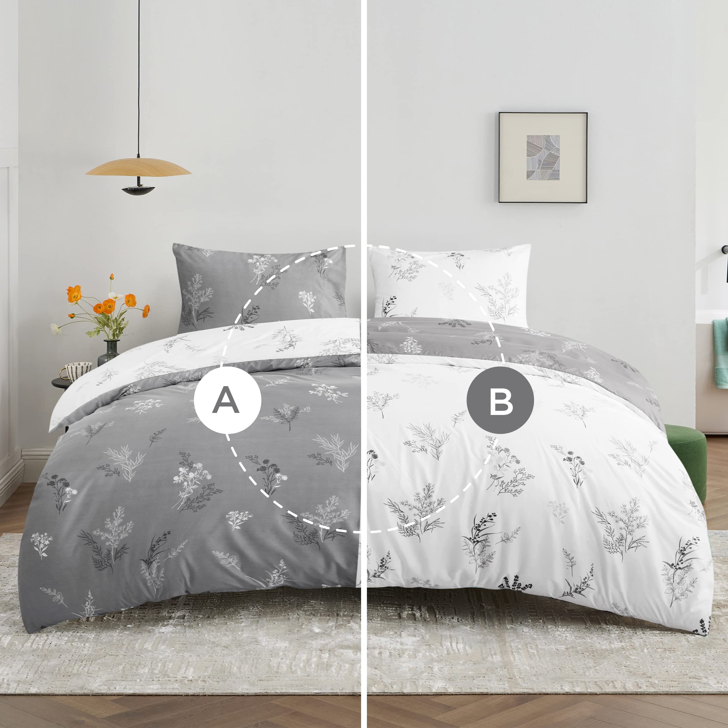 Foto 5 pulgar | Funda De Edredón Queen Reversible Floral Gris - Venta Internacional