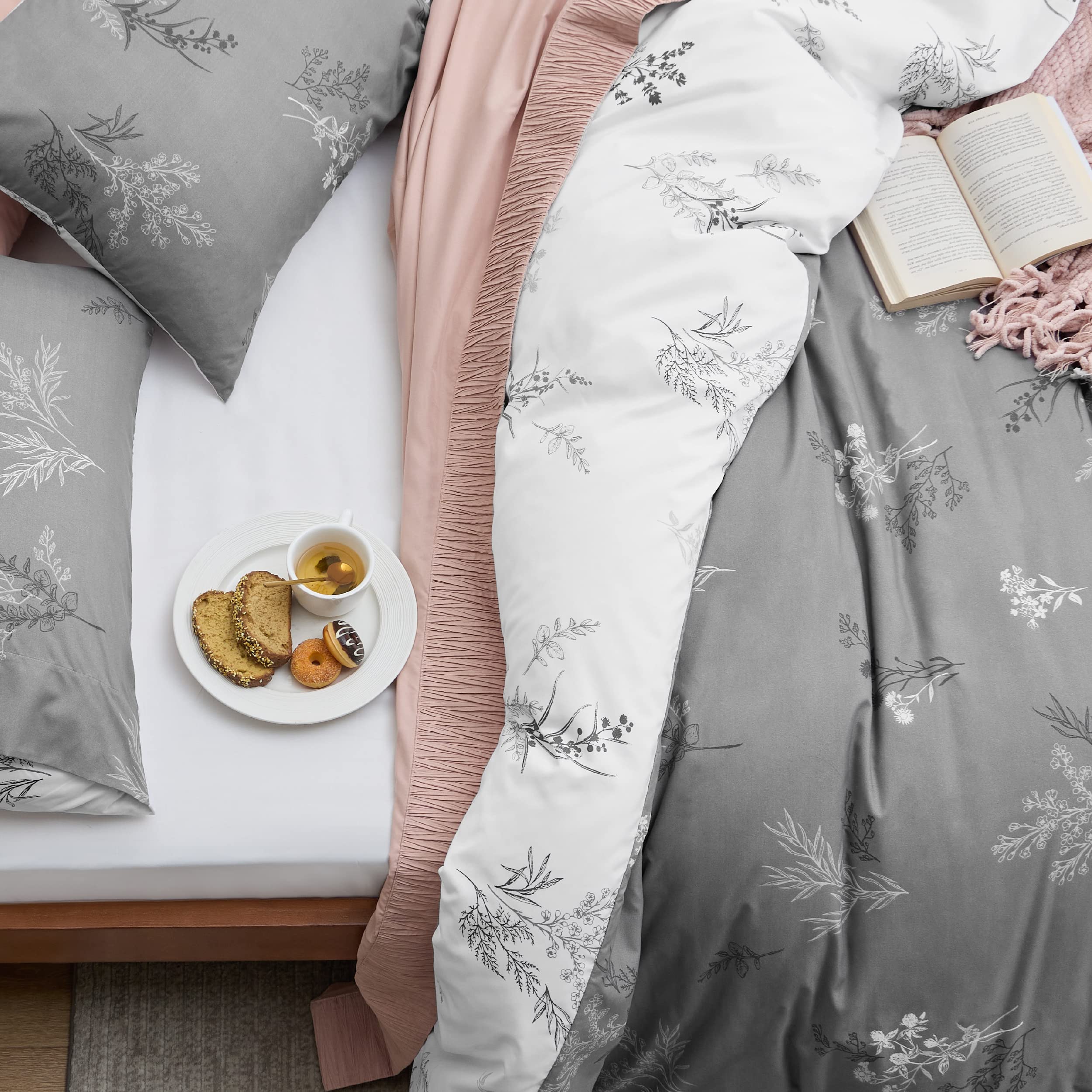 Foto 7 | Funda De Edredón Queen Reversible Floral Gris - Venta Internacional