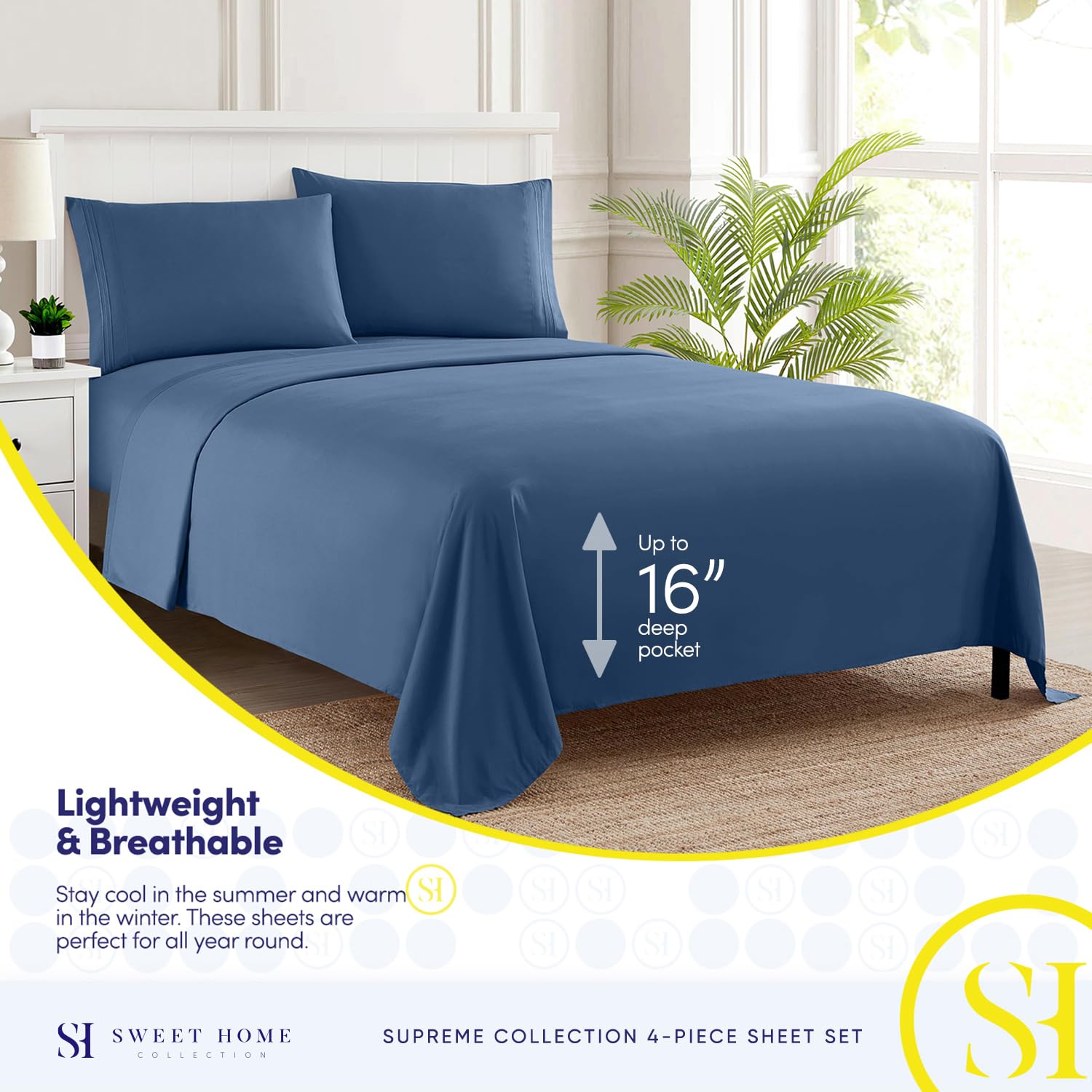 Foto 4 pulgar | Juego De Sábanas Sweet Home Collection Split King Denim - Venta Internacional.