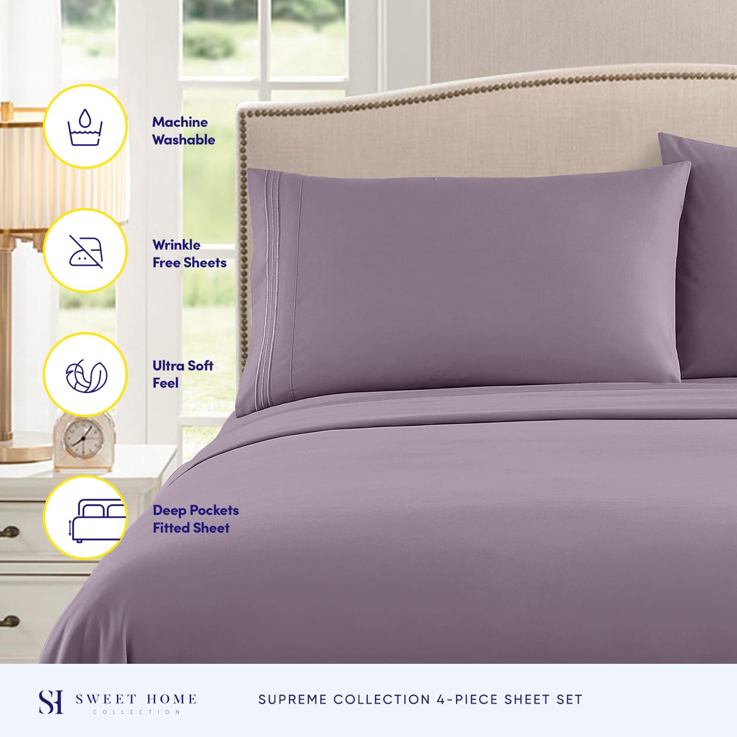 Foto 2 | Juego De Sábanas Sweet Home Collection 1800 Supreme Twin Plum - Venta Internacional.