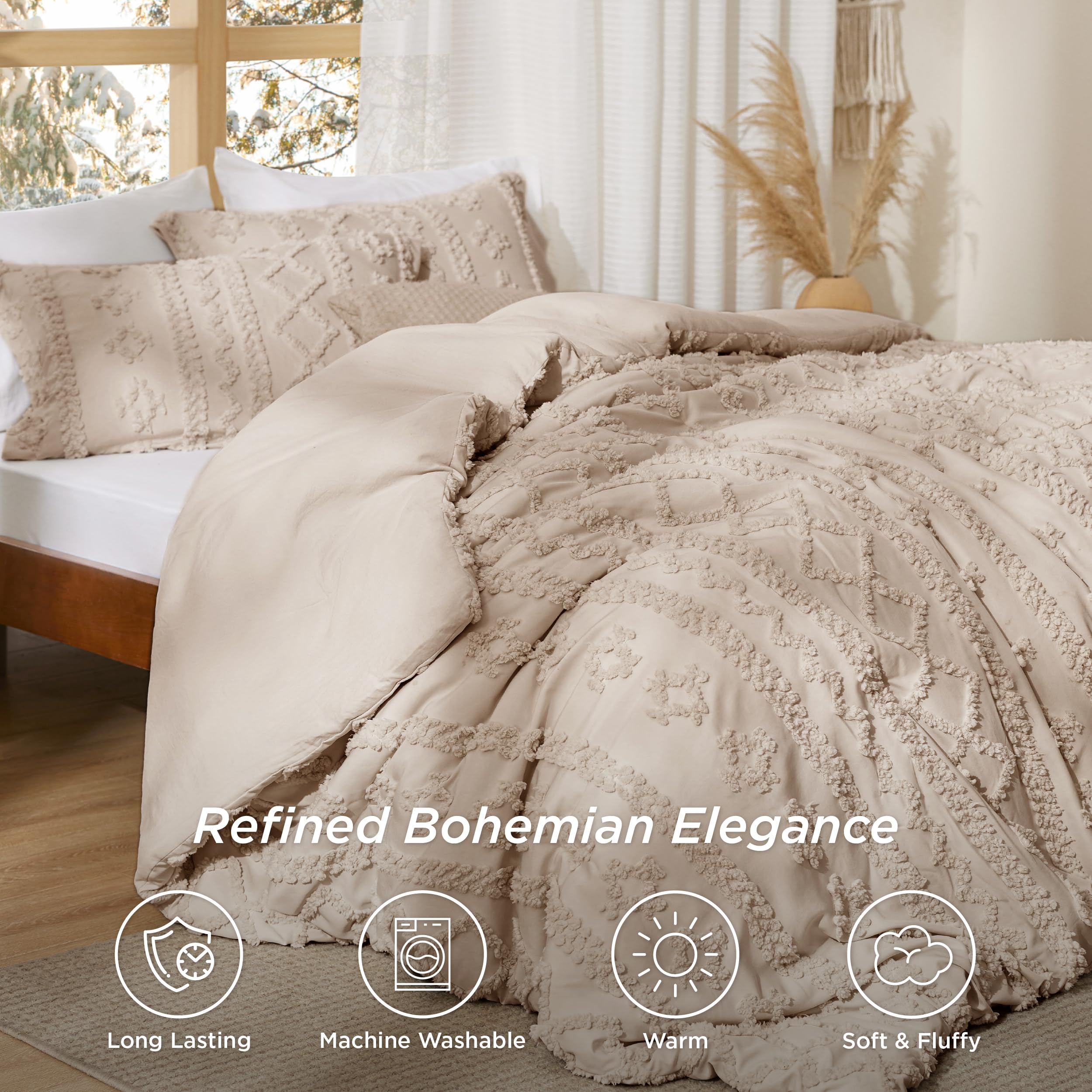 Foto 3 | Juego de Edredón Bedsure Bohemio Queen Caqui 3 Piezas - Venta Internacional