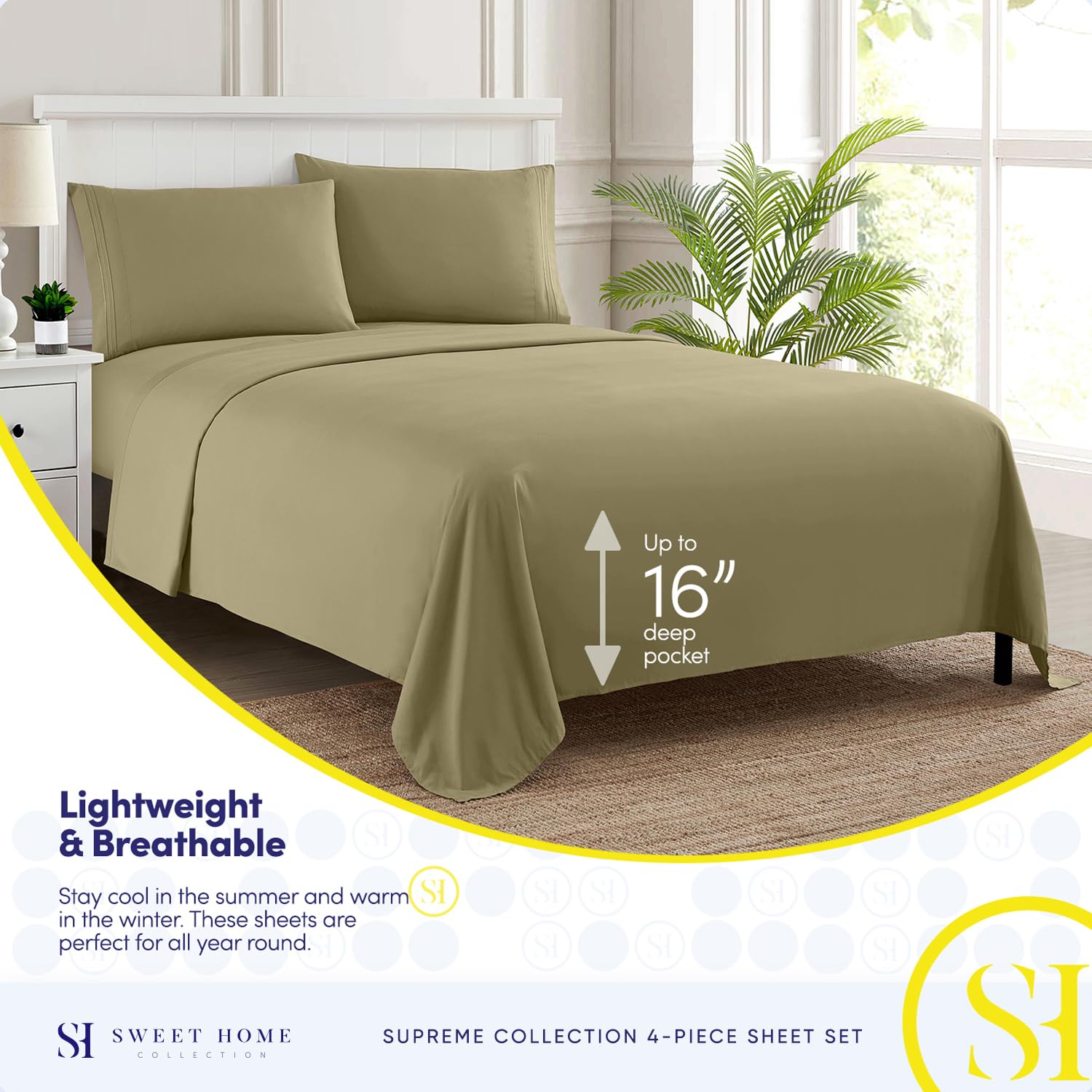 Foto 4 pulgar | Sábanas Sweet Home Collection Rv Short Queen Sage - Venta Internacional.