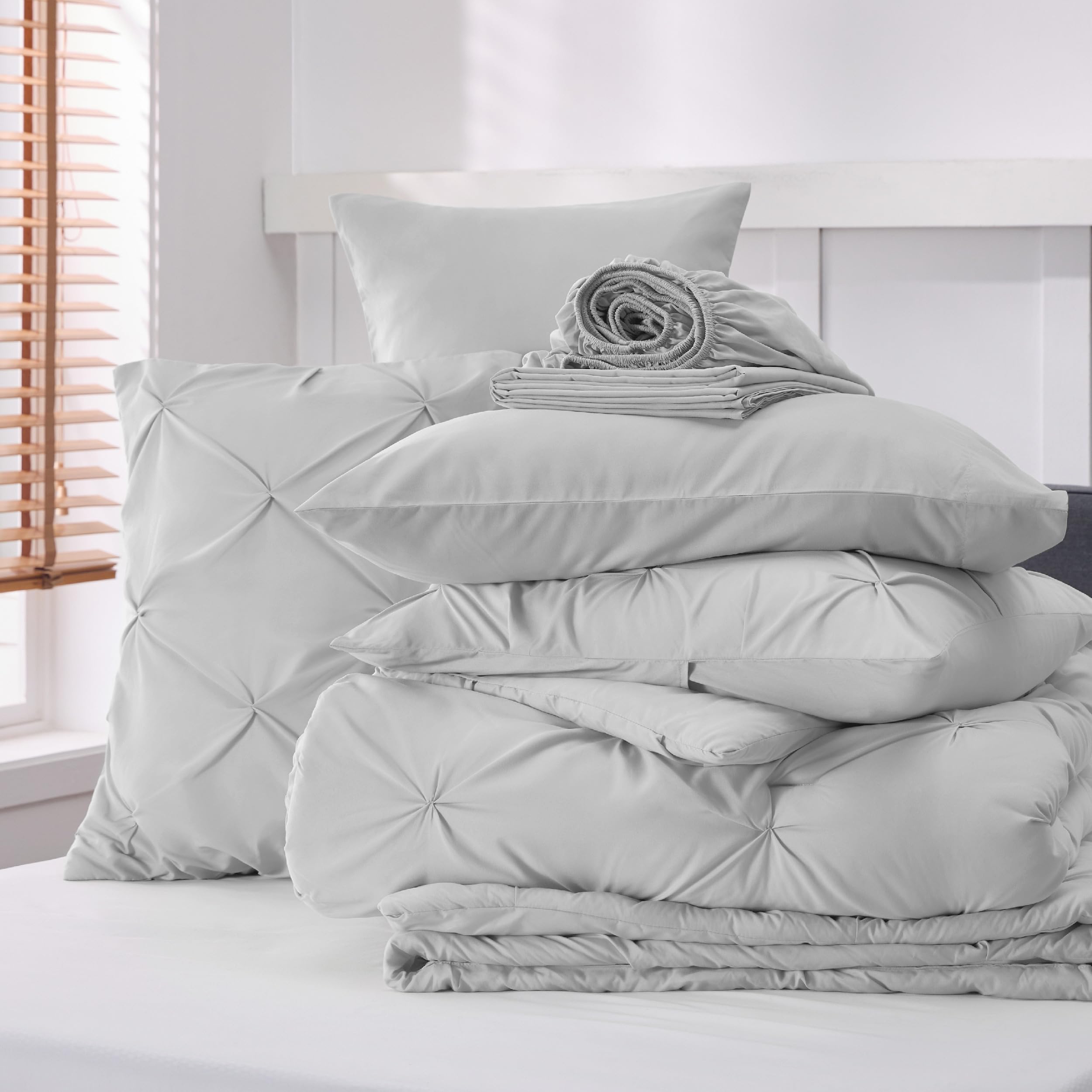 Foto 7 | Juego De Edredón Bedsure King Size, Gris Claro, 7 Piezas - Venta Internacional.