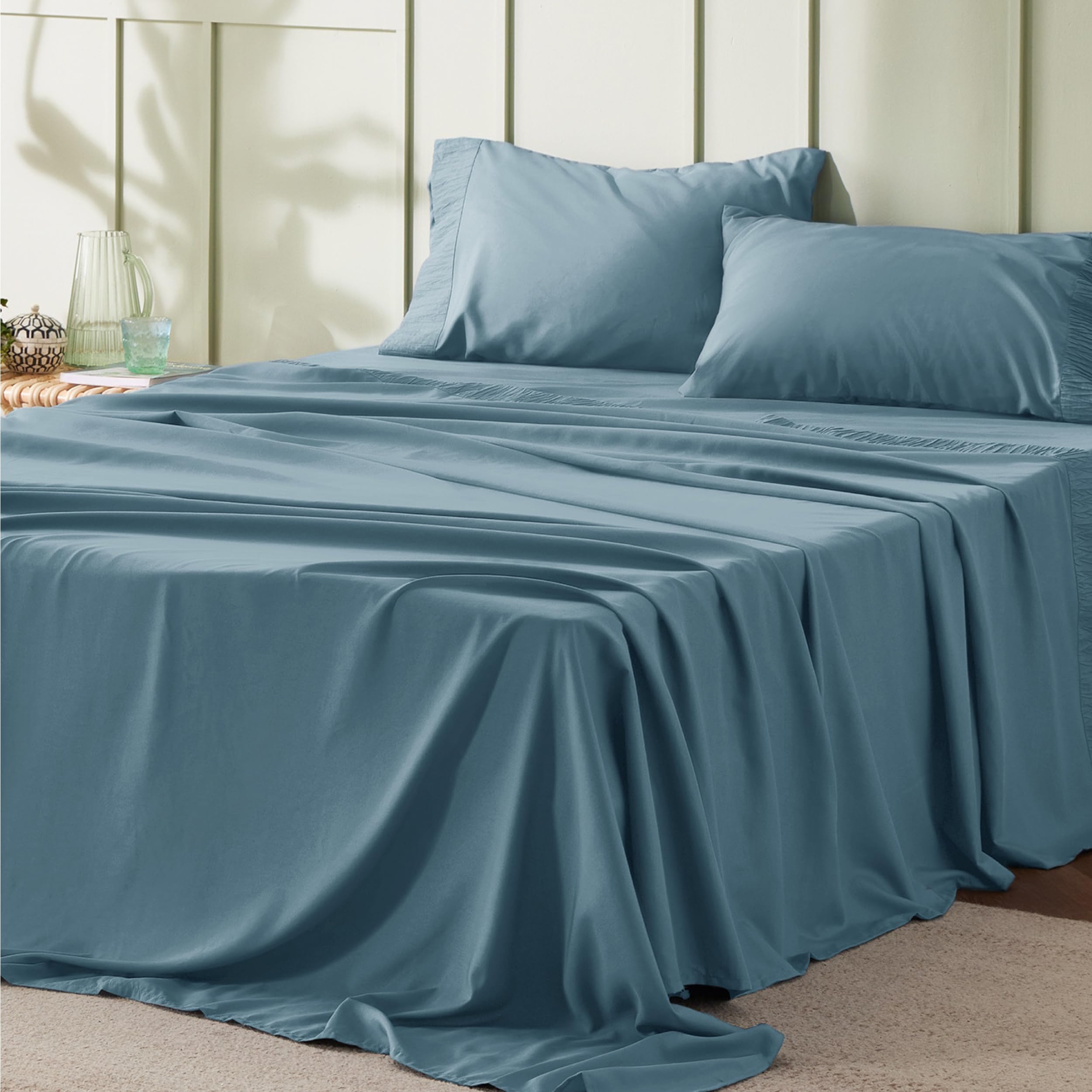 Foto 1 | Juego De Sábanas Bedsure De Poliéster Azul Mineral, Tamaño Queen - Venta Internacional.