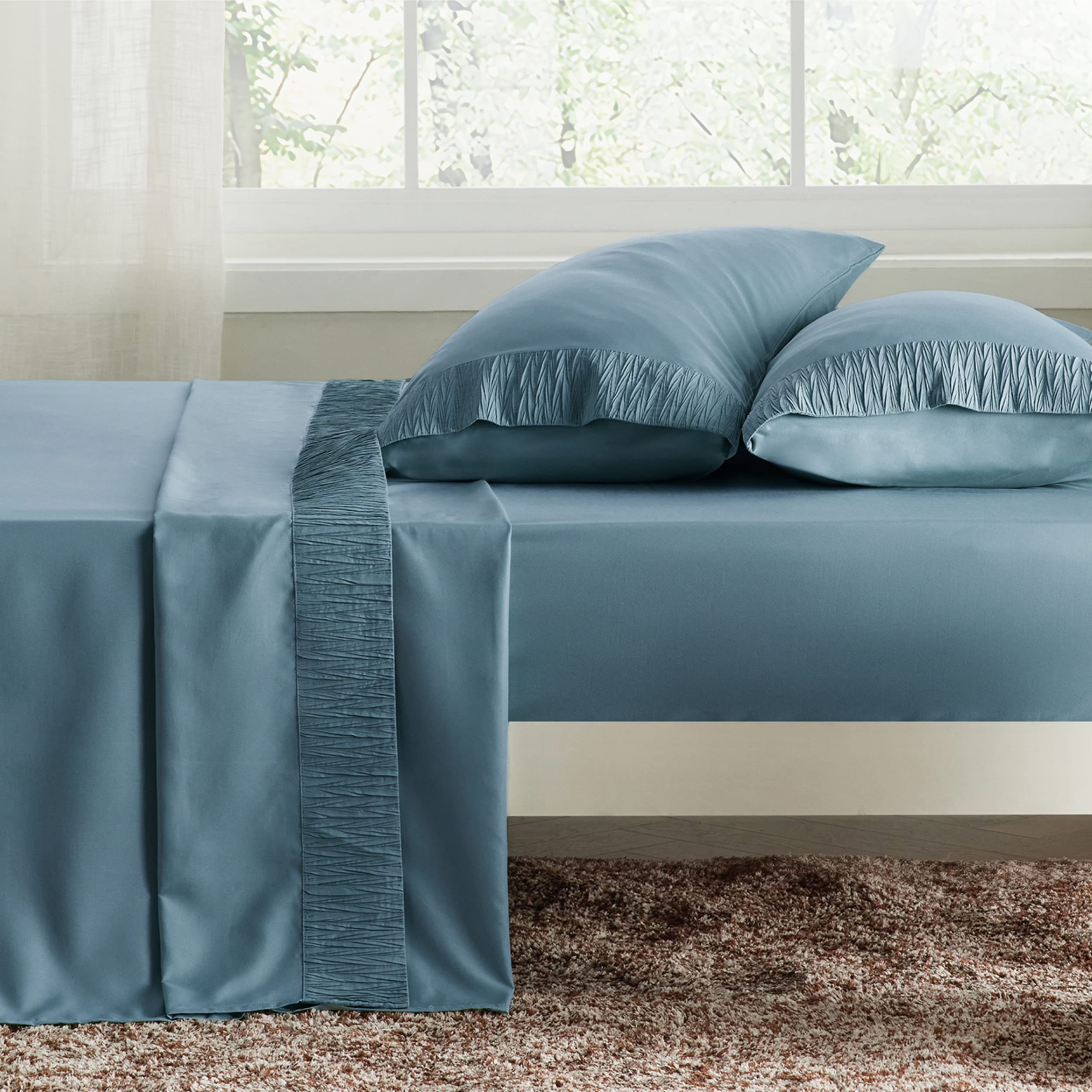 Foto 2 | Juego De Sábanas Bedsure De Poliéster Azul Mineral, Tamaño Queen - Venta Internacional.