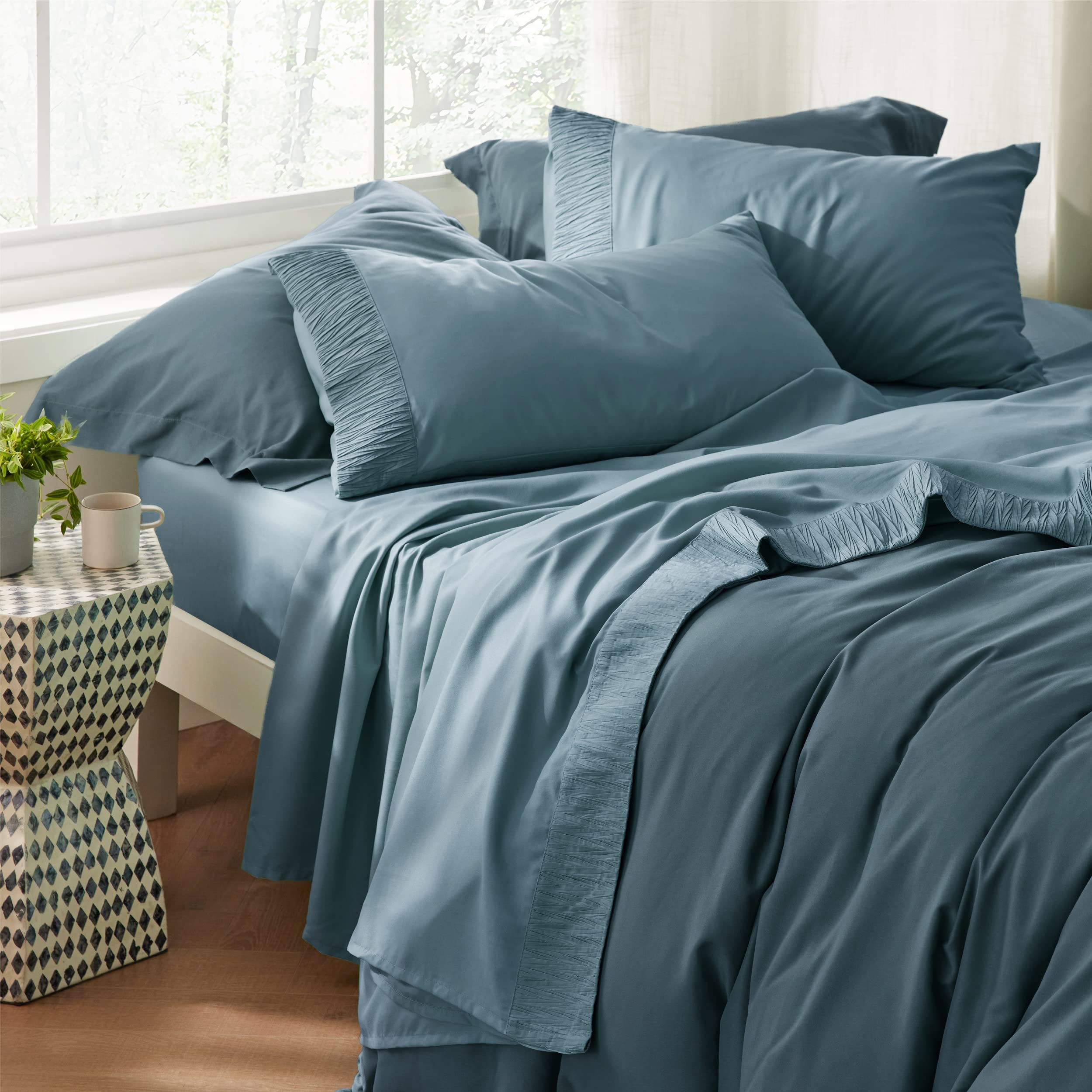 Foto 5 | Juego De Sábanas Bedsure De Poliéster Azul Mineral, Tamaño Queen - Venta Internacional.