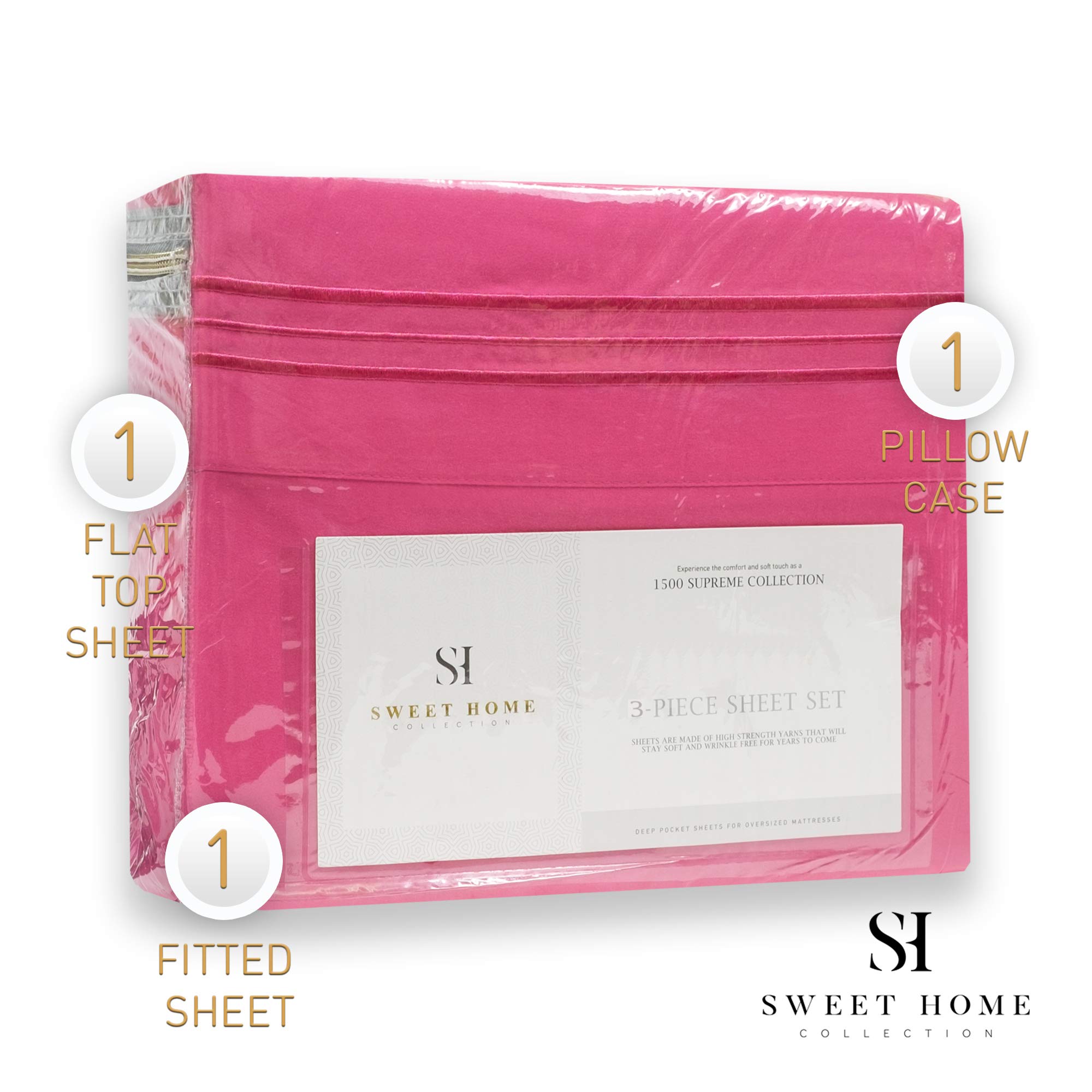 Foto 5 | Juego De Sábanas Sweet Home Collection 1500 Supreme Twin Fuschia - Venta Internacional.