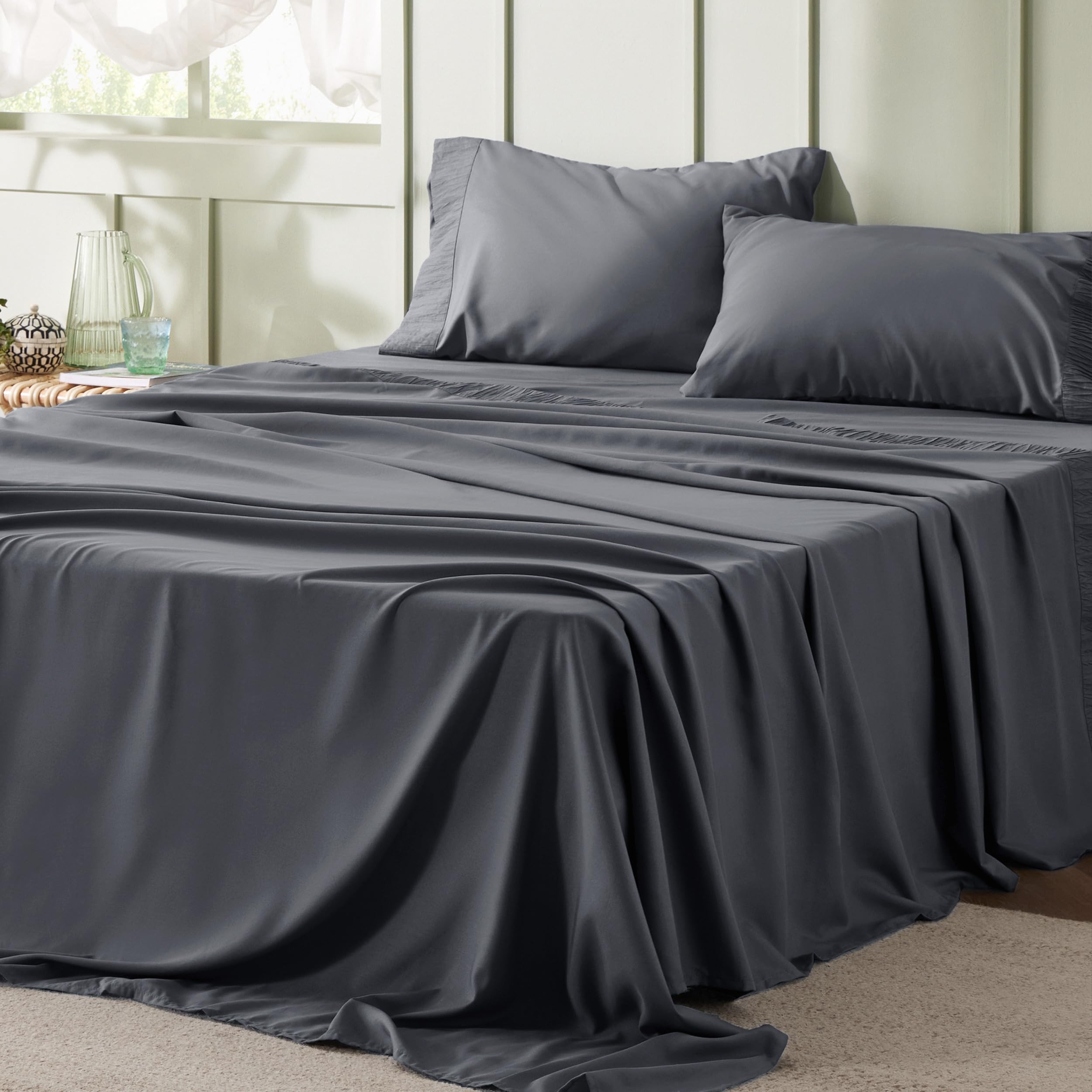 Foto 1 | Juego De Sábanas Bedsure, Tamaño Completo, 4 Piezas, Poliéster, Gris Oscuro - Venta Internacional.