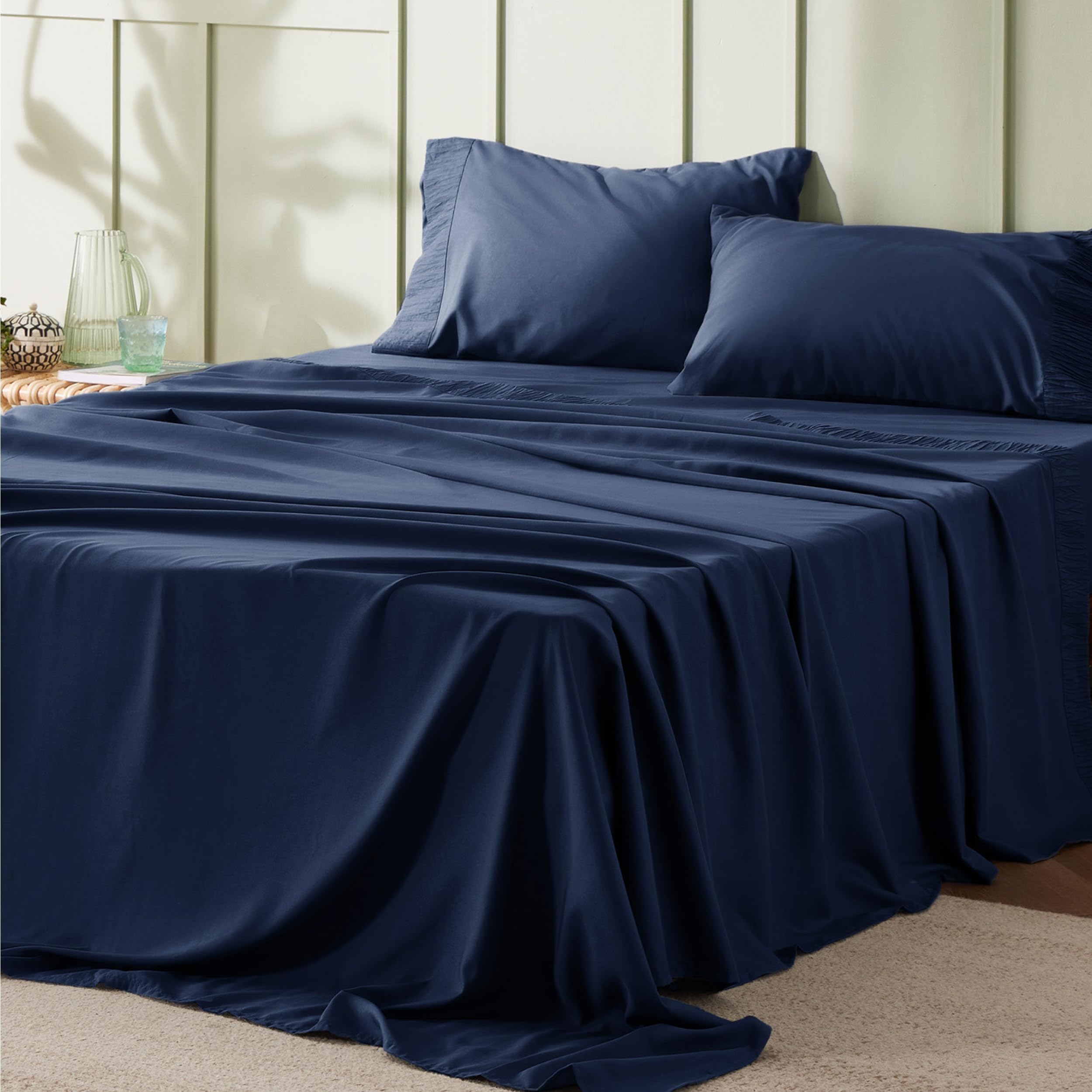 Foto 1 | Juego De Sábanas Bedsure, Tamaño Queen, 4 Piezas, Poliéster, Azul Marino - Venta Internacional.