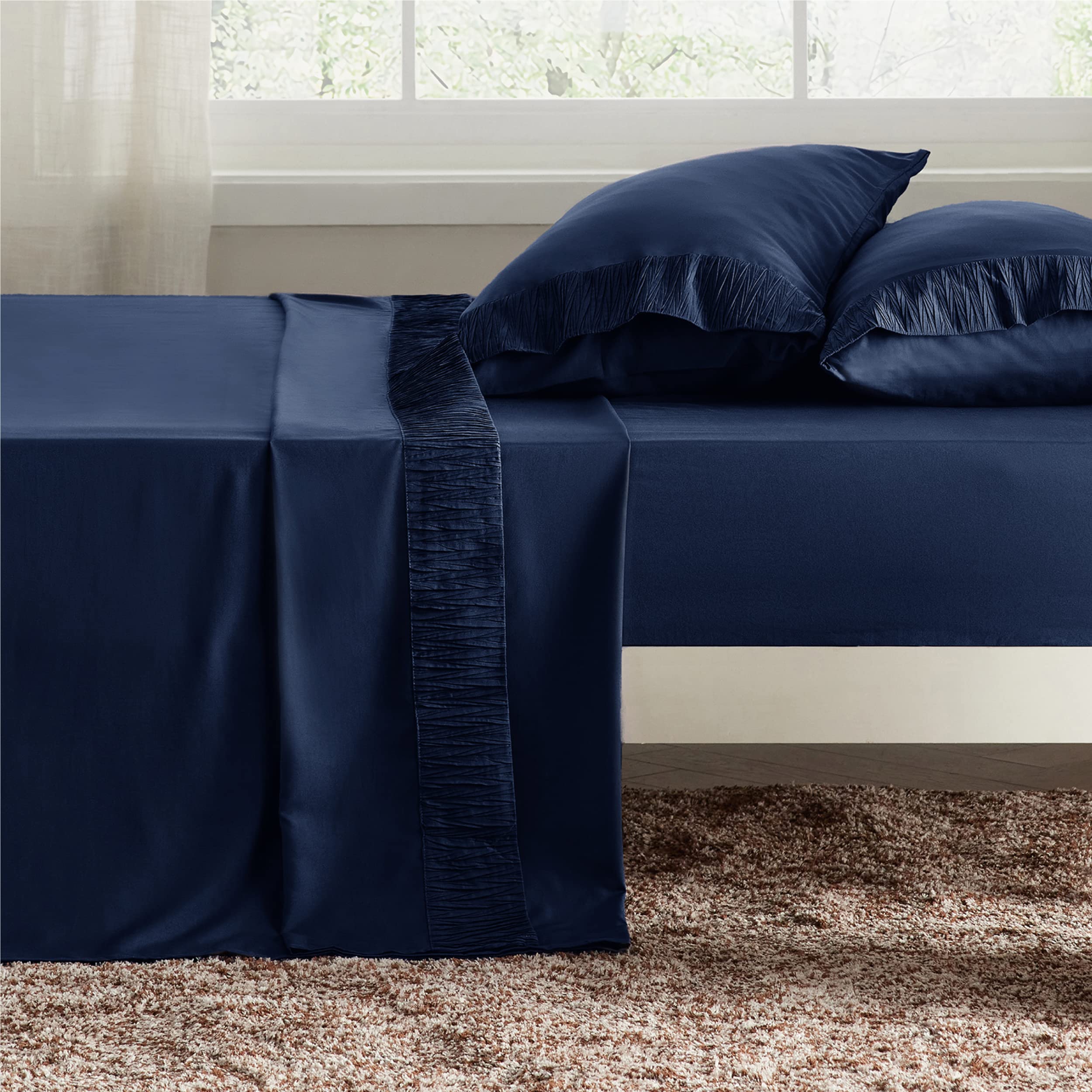 Foto 2 | Juego De Sábanas Bedsure, Tamaño Queen, 4 Piezas, Poliéster, Azul Marino - Venta Internacional.