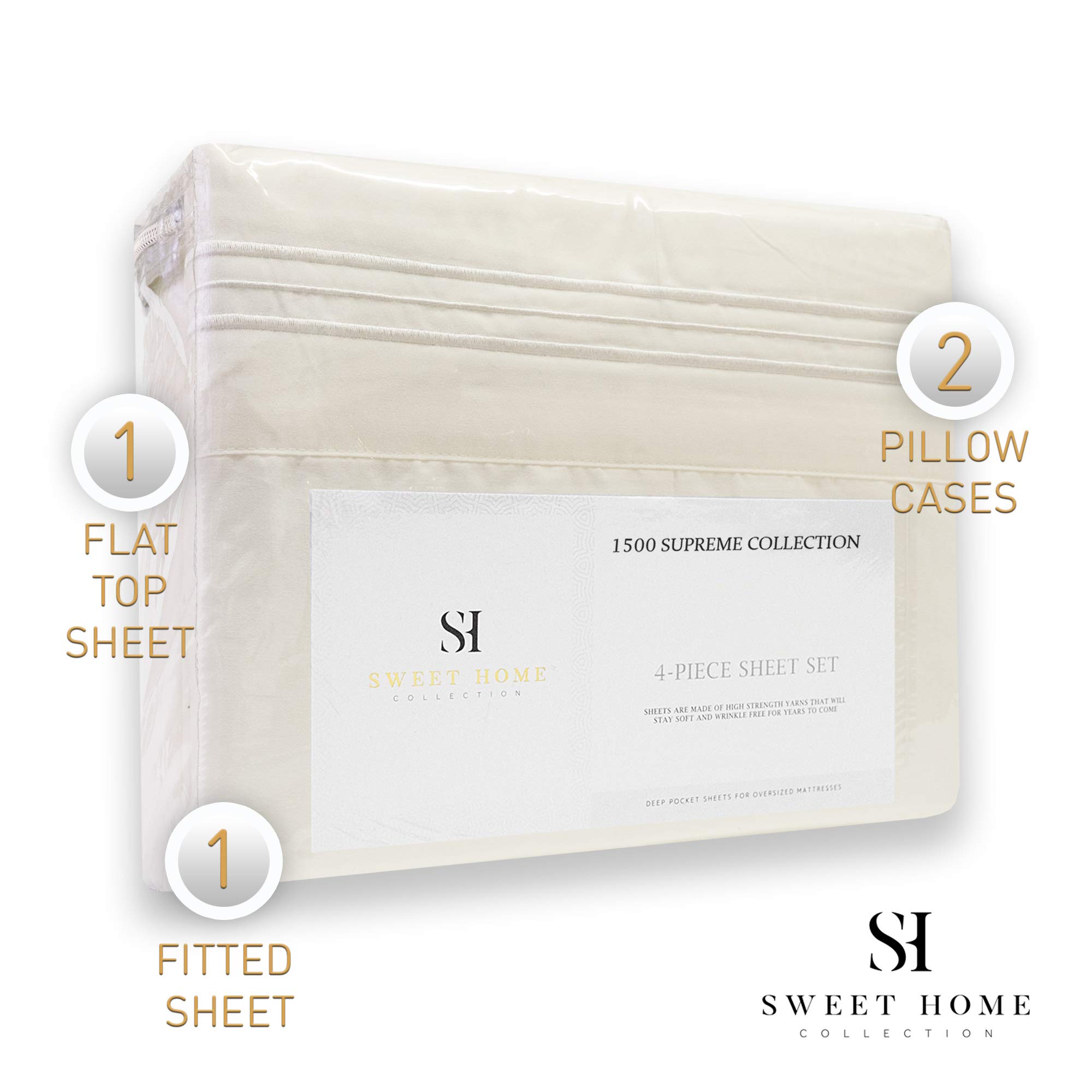 Foto 5 | Juego De Sábanas Sweet Home Collection 1500 Supreme Full Ivory - Venta Internacional.