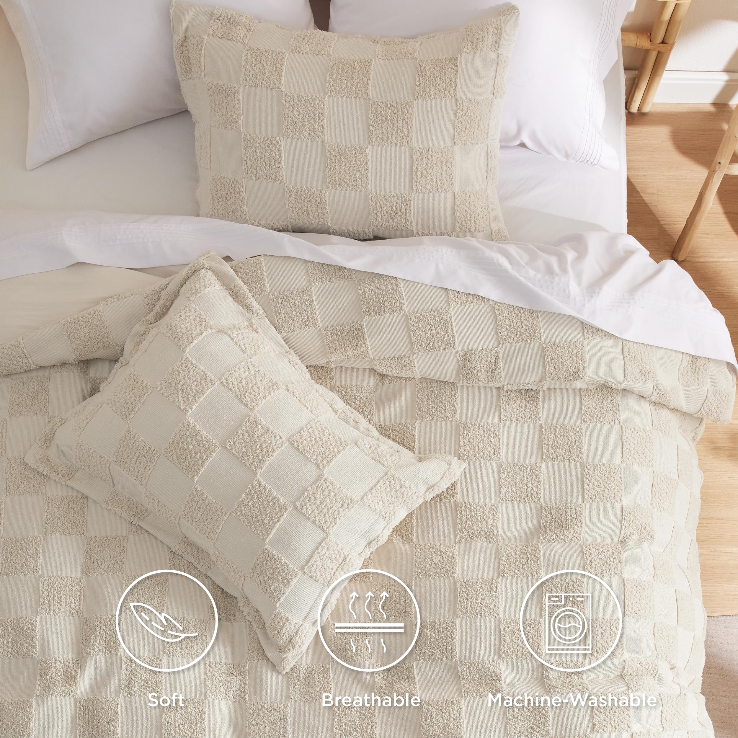 Foto 4 pulgar | Juego De Funda De Edredón Bedsure Boho Beige Jacquard King A Cuadros - Venta Internacional