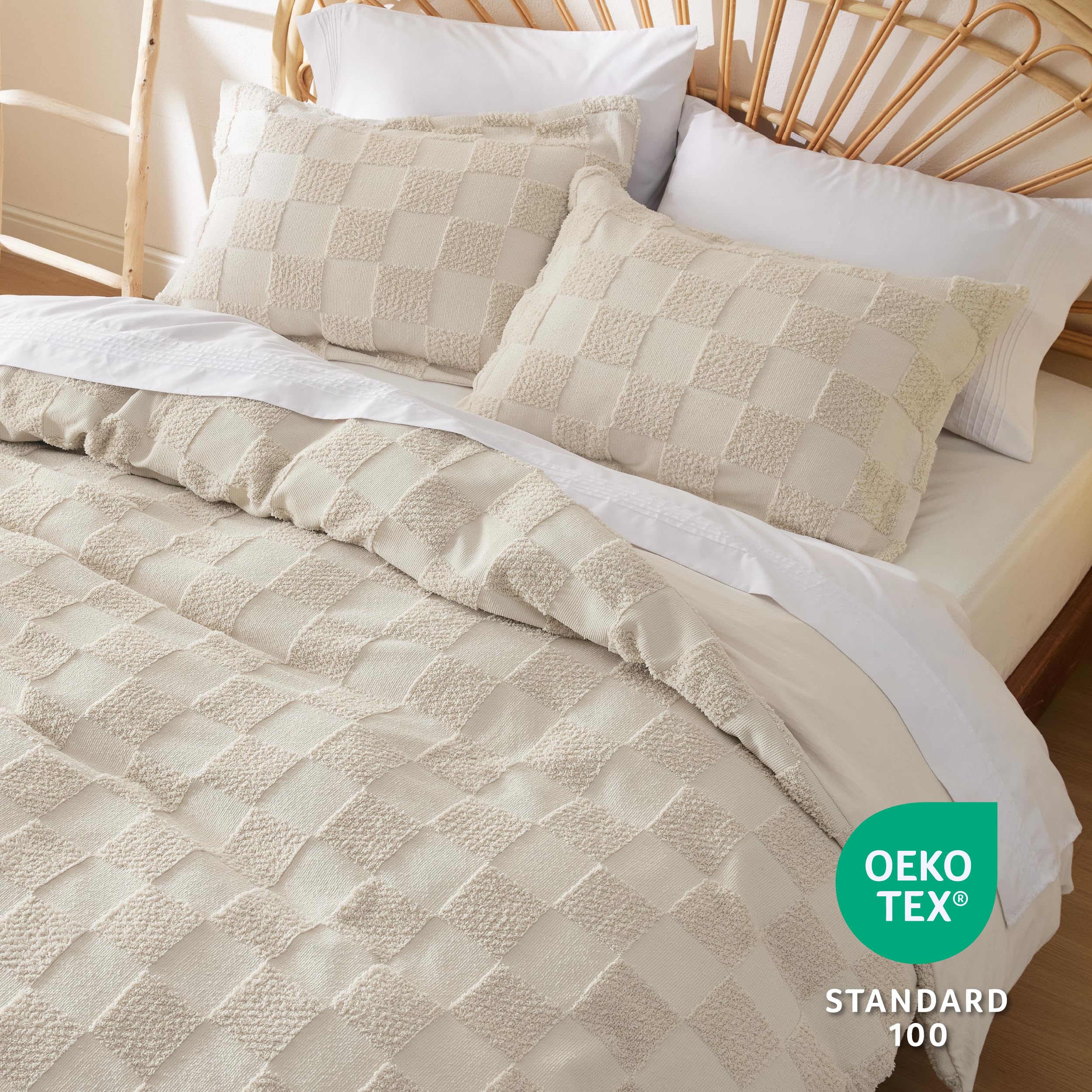 Foto 4 | Juego De Funda De Edredón Bedsure Boho Beige Jacquard King A Cuadros - Venta Internacional