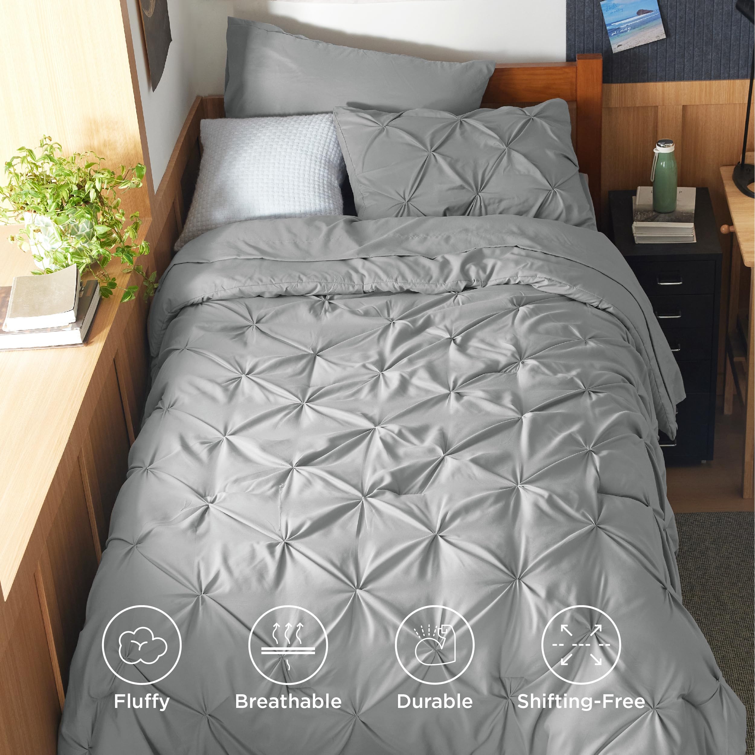 Foto 4 pulgar | Juego De Edredón Bedsure Twin Xl Gentlesoft™ Pinch Pleat Grey - Venta Internacional.