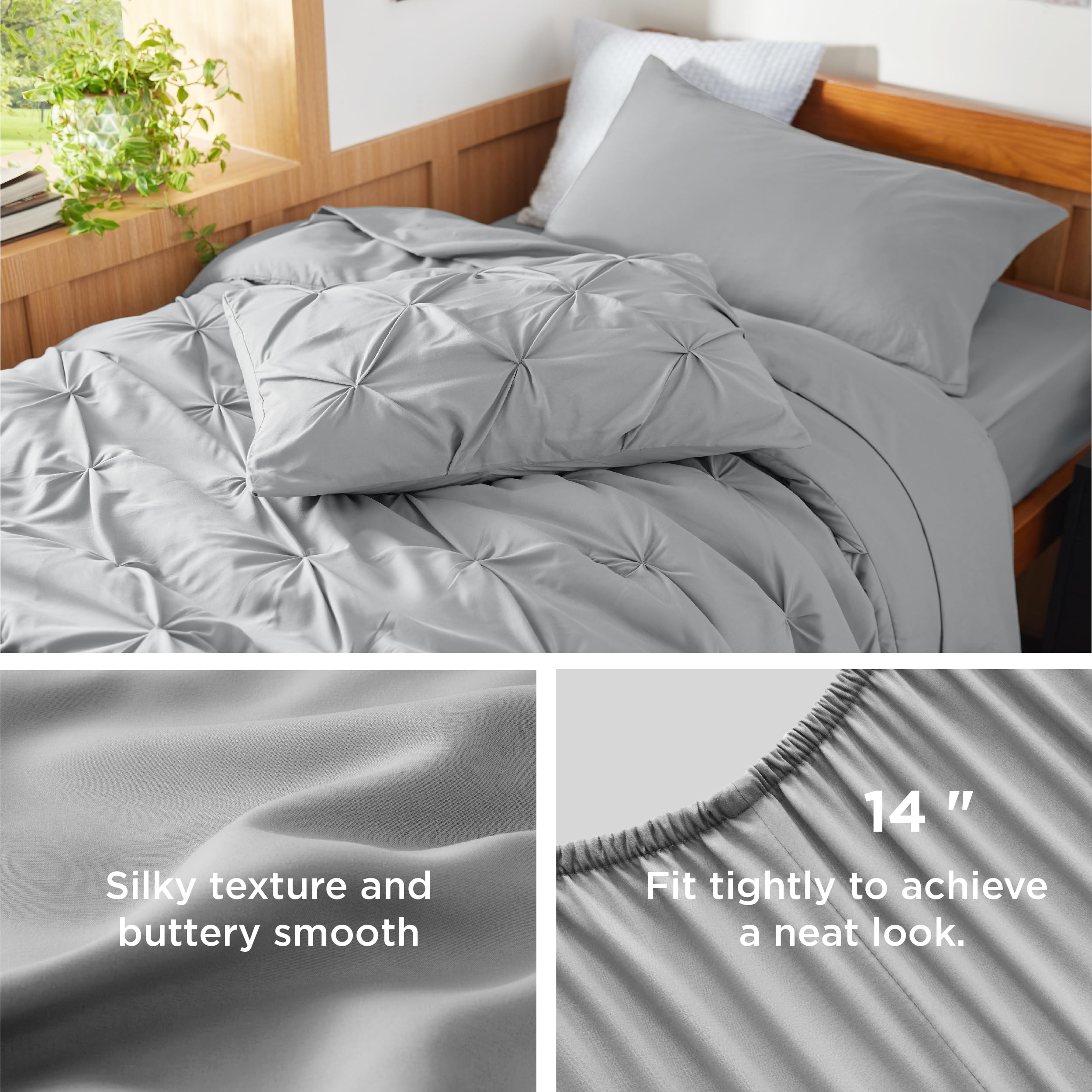 Foto 5 | Juego De Edredón Bedsure Twin Xl Gentlesoft™ Pinch Pleat Grey - Venta Internacional.
