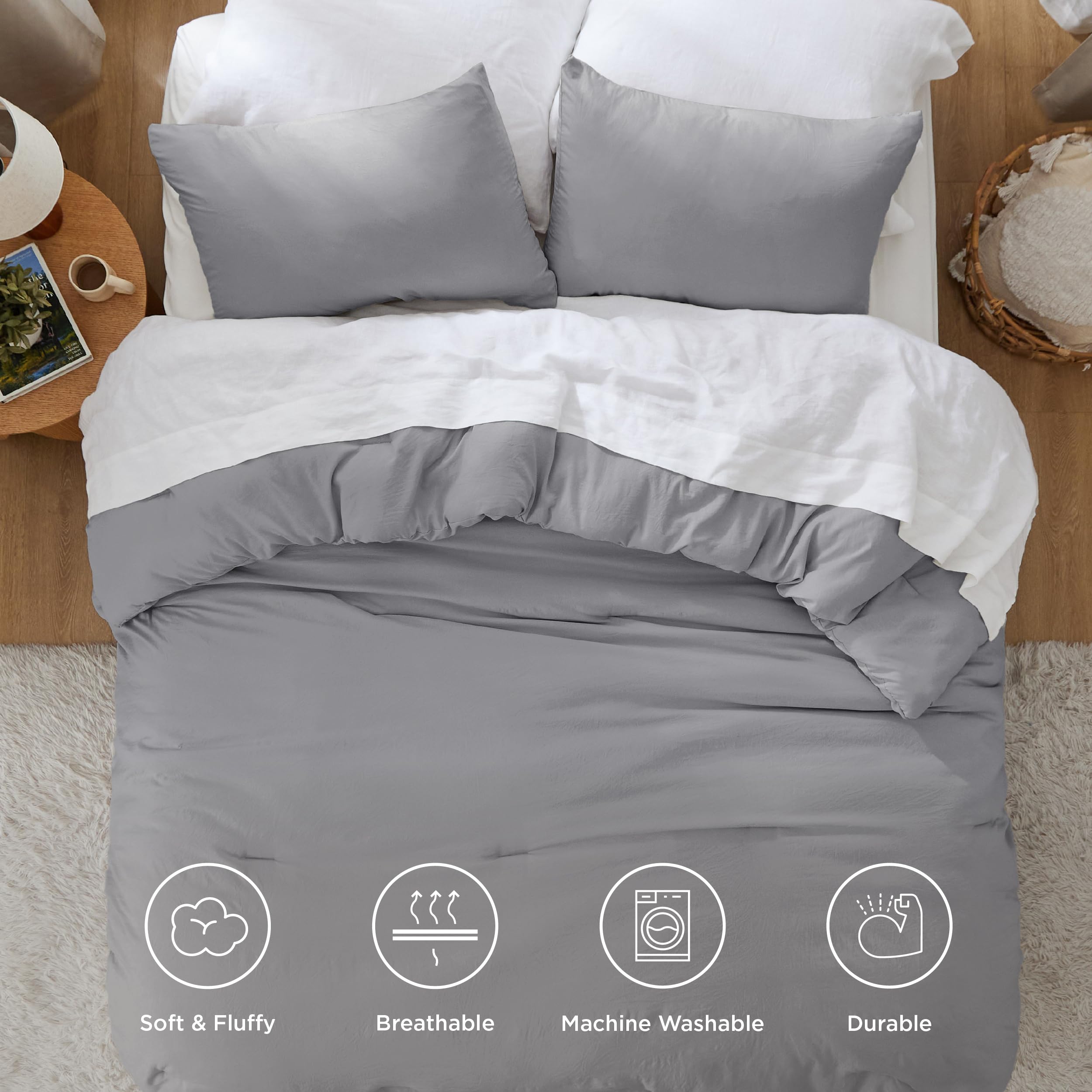 Foto 4 | Juego de Edredón Bedsure Queen Gris 3 Piezas - Venta Internacional
