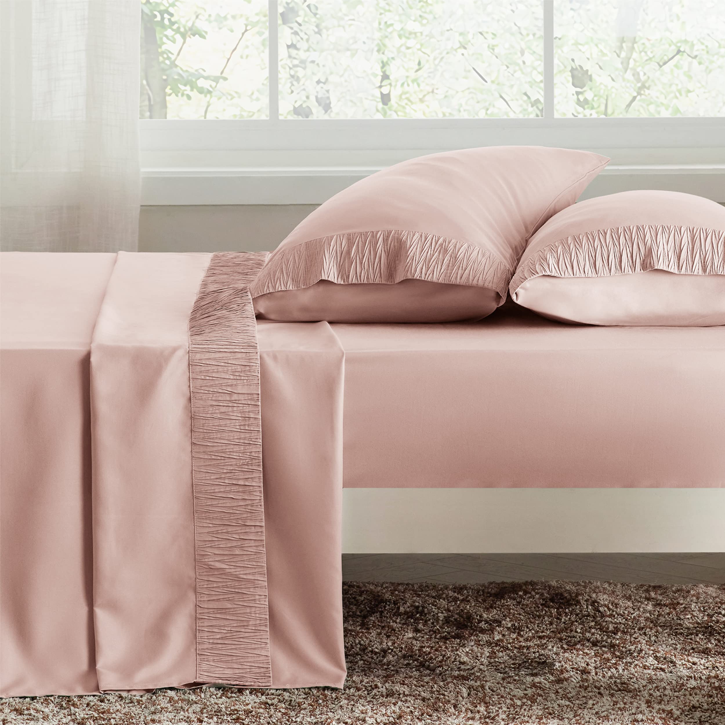 Foto 2 | Juego de Sábanas Bedsure Queen Poliéster Rosa 4 Piezas - Venta Internacional
