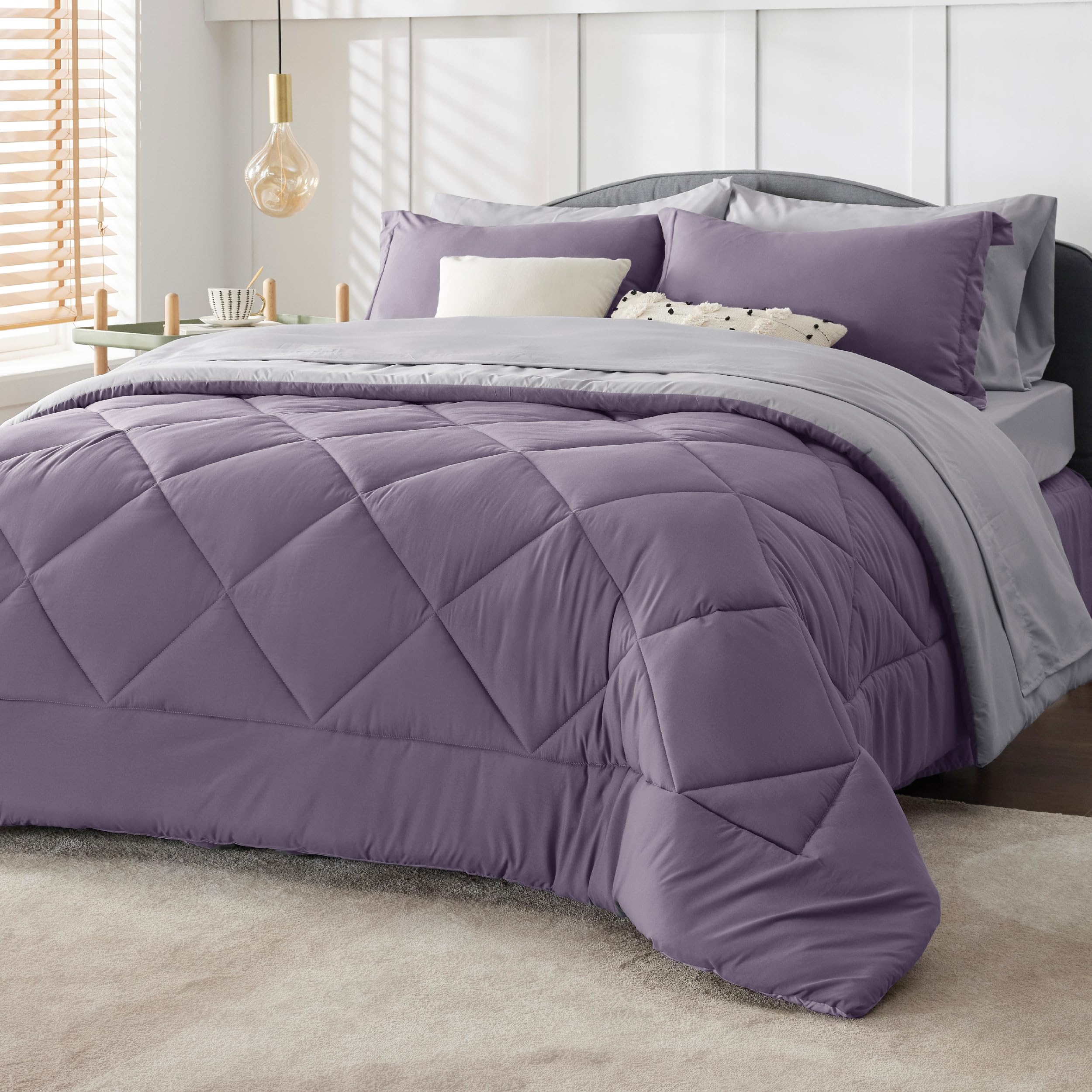 Foto 2 pulgar | Set De Edredón Bedsure Queen Reversible Morado Grisáceo 7 Piezas - Venta Internacional