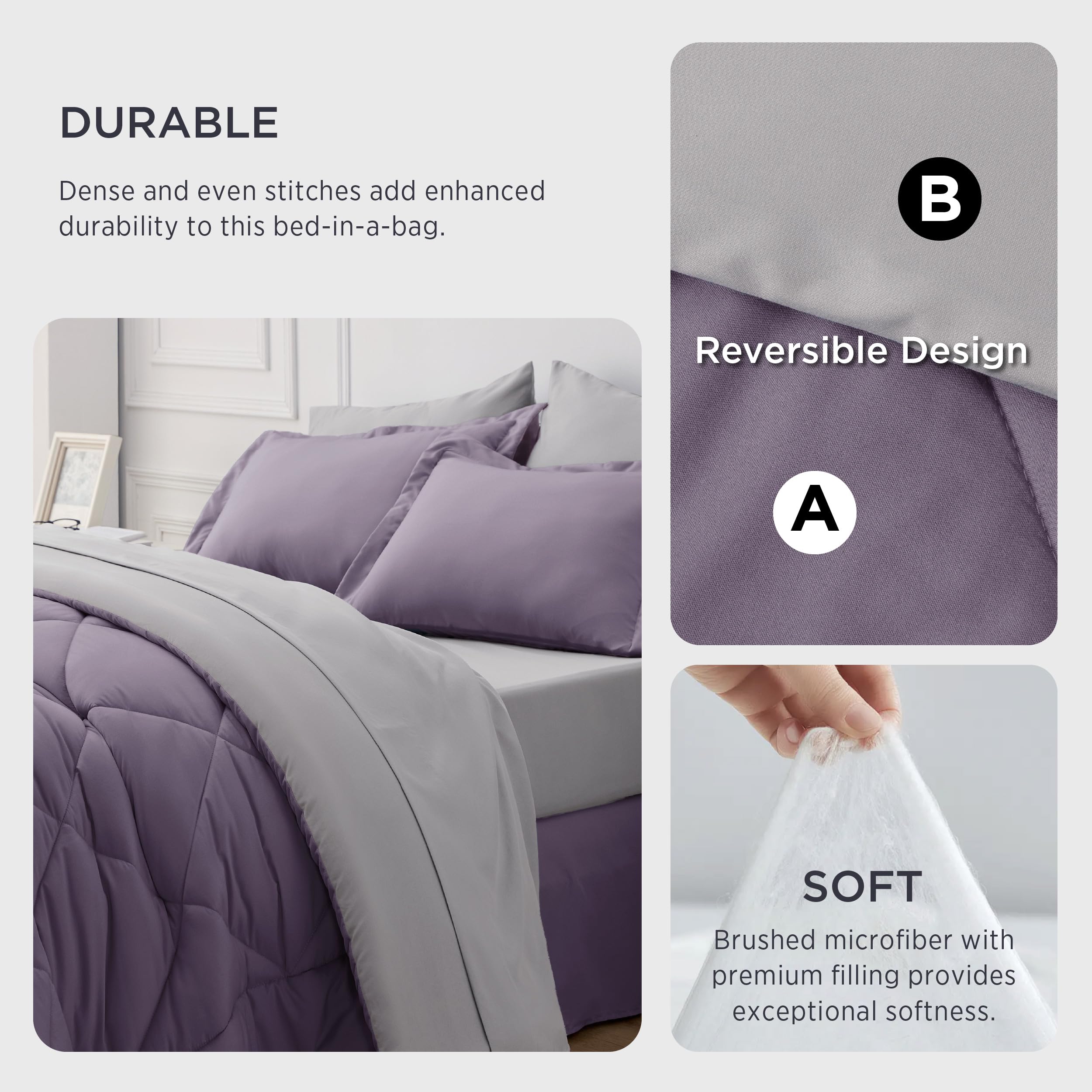 Foto 4 pulgar | Set De Edredón Bedsure Queen Reversible Morado Grisáceo 7 Piezas - Venta Internacional
