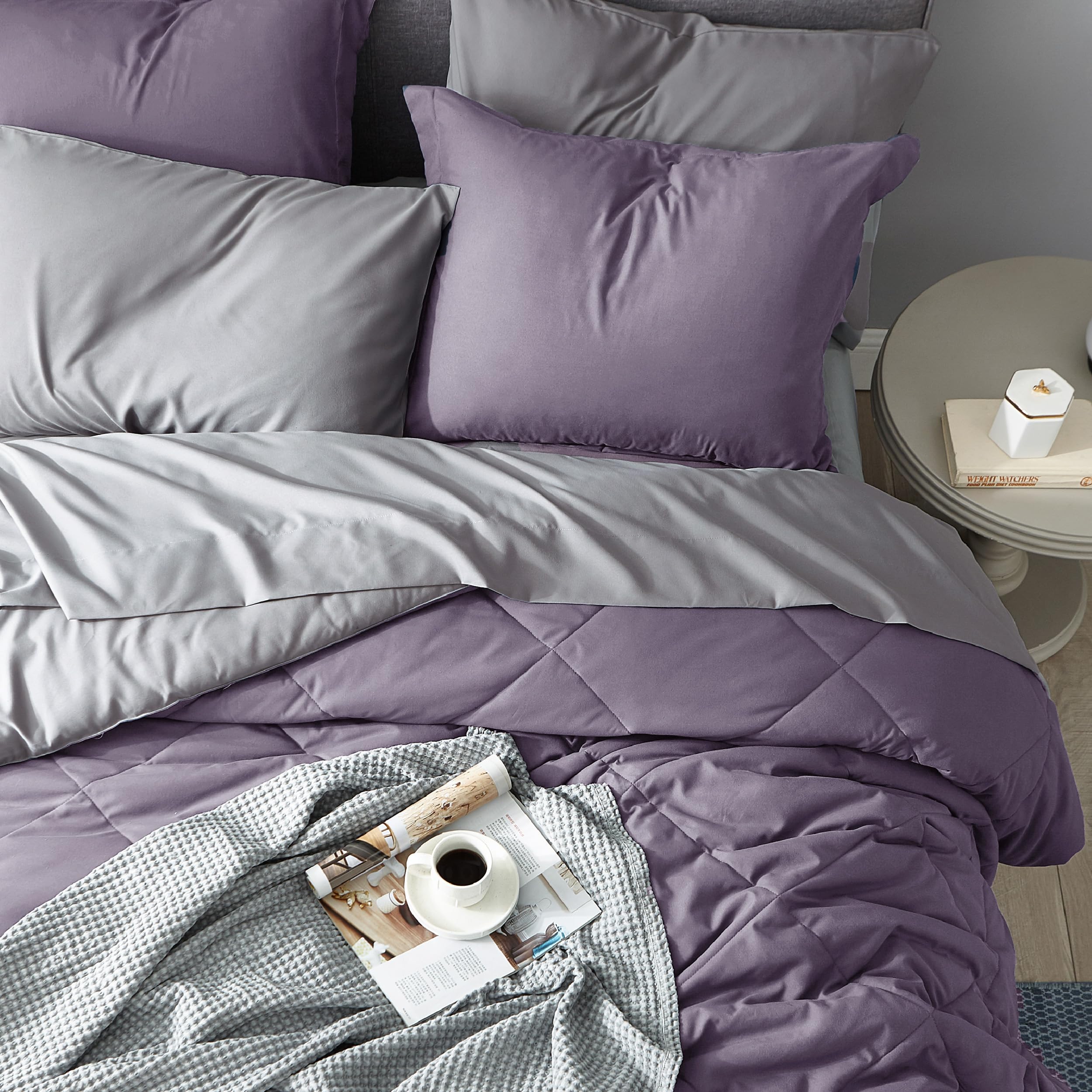 Foto 5 pulgar | Set De Edredón Bedsure Queen Reversible Morado Grisáceo 7 Piezas - Venta Internacional