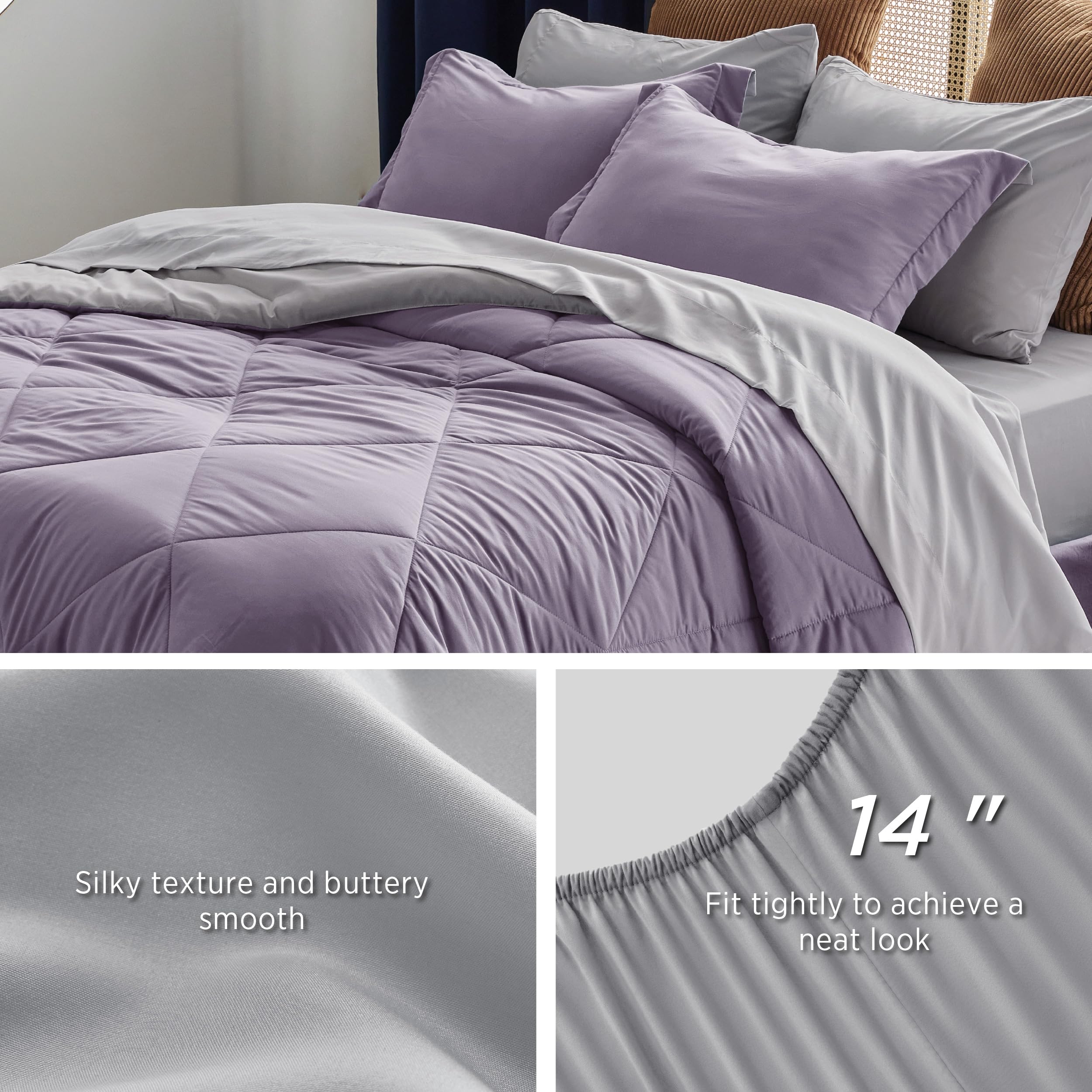 Foto 6 pulgar | Set De Edredón Bedsure Queen Reversible Morado Grisáceo 7 Piezas - Venta Internacional