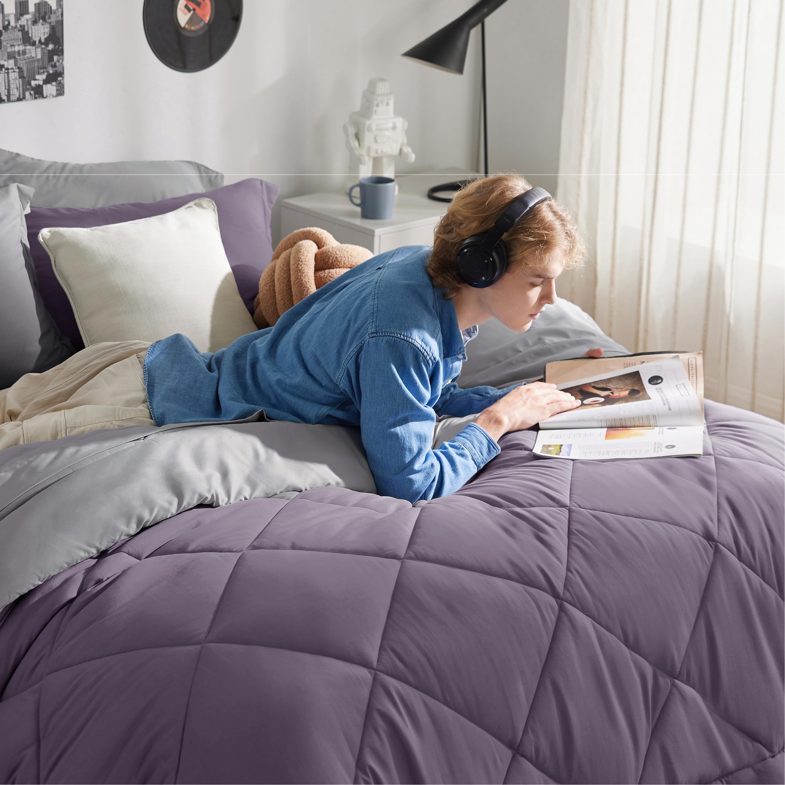 Foto 6 | Set De Edredón Bedsure Queen Reversible Morado Grisáceo 7 Piezas - Venta Internacional
