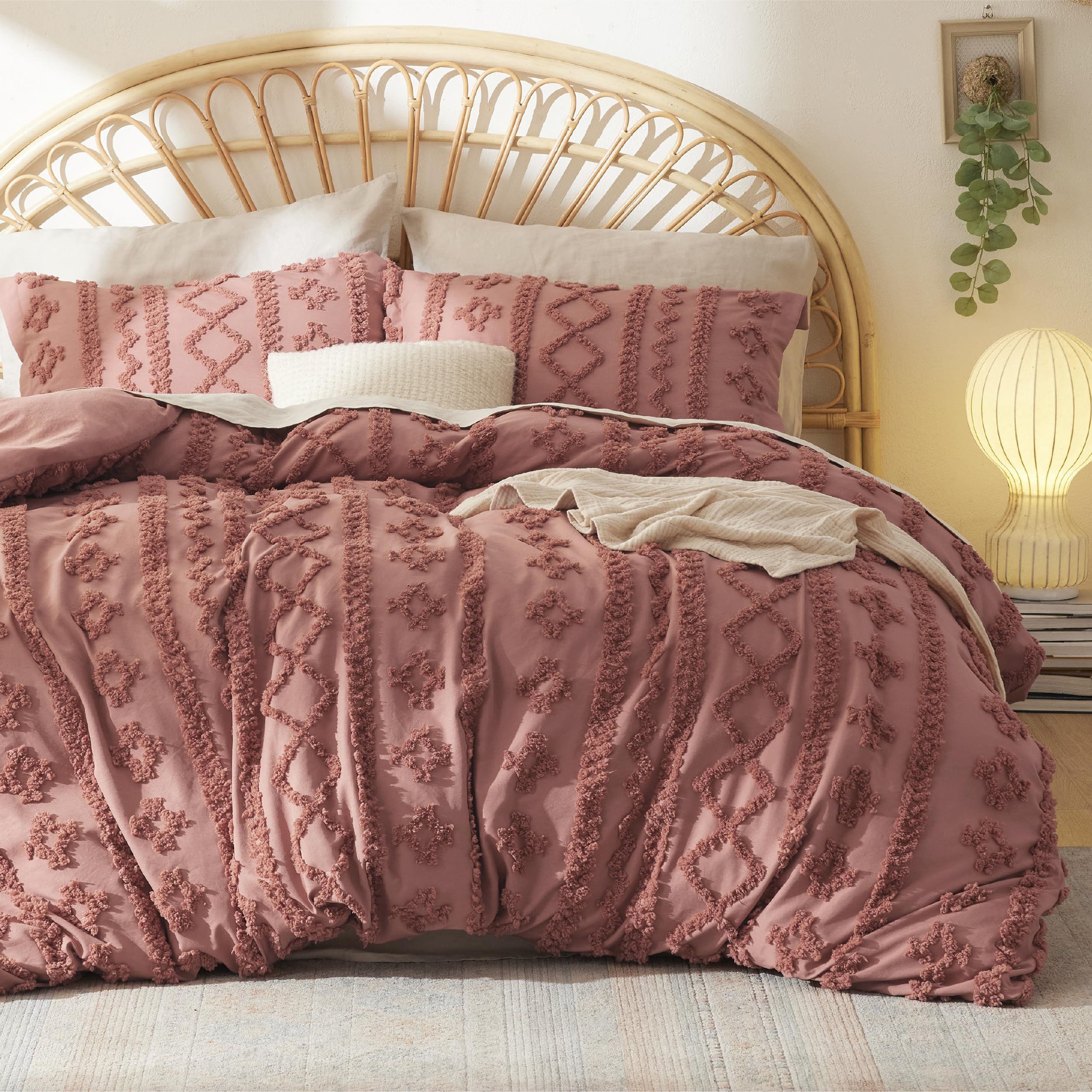 Foto 3 pulgar | Juego De Fundas De Edredón Bedsure Boho King Size Rosa Oscuro - Venta Internacional