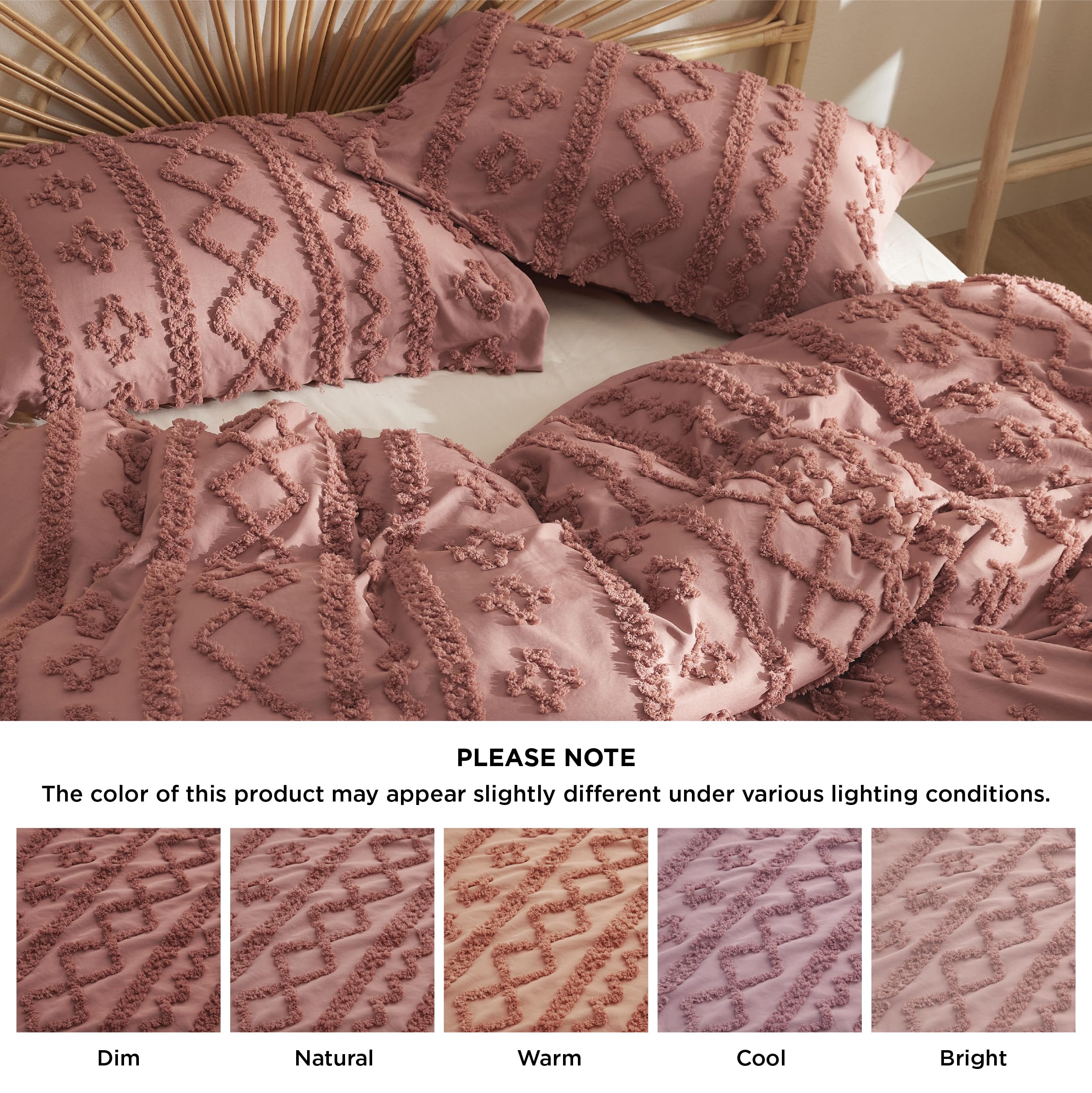 Foto 7 pulgar | Juego De Fundas De Edredón Bedsure Boho King Size Rosa Oscuro - Venta Internacional