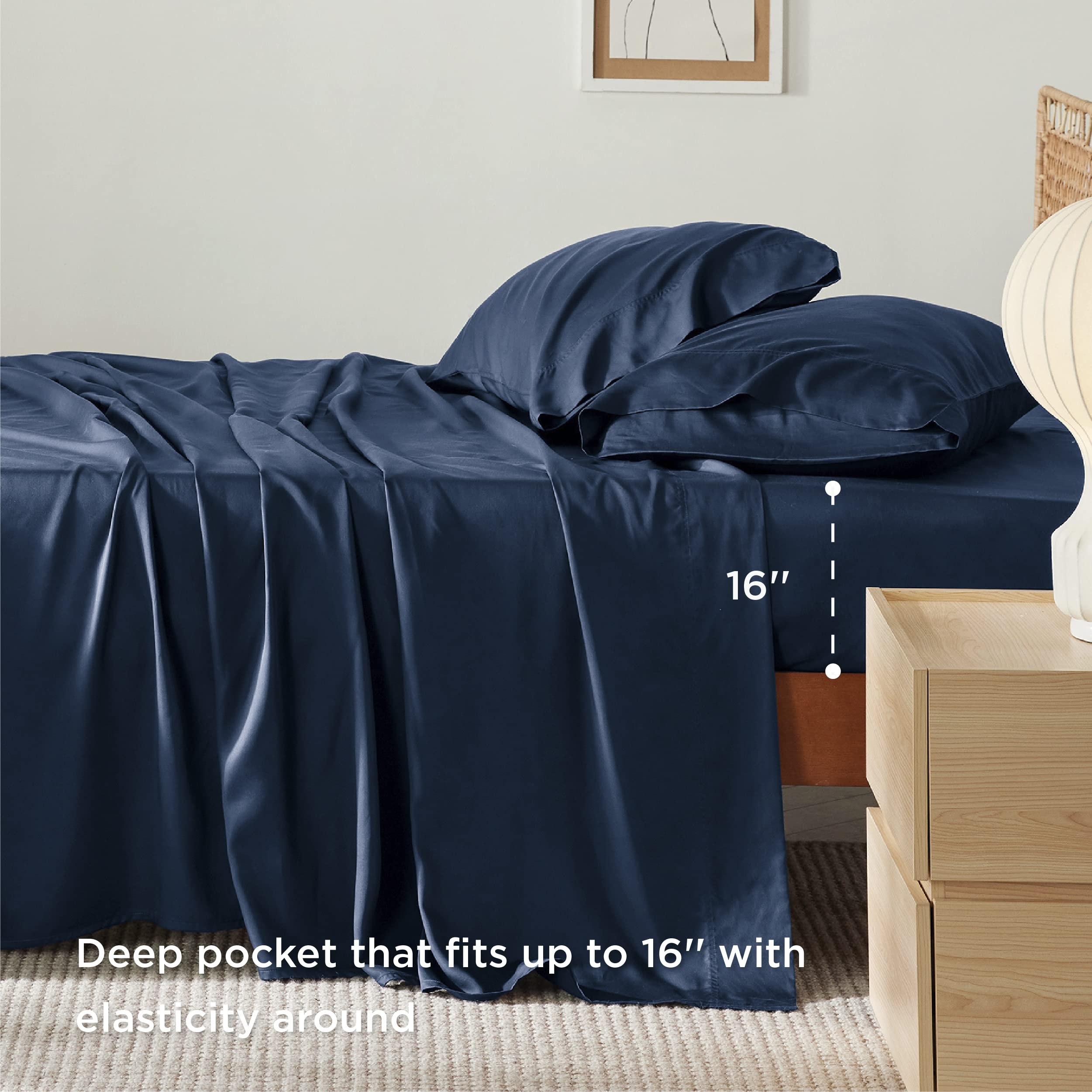 Foto 4 pulgar | Juego De Sábanas Bedsure, Tamaño Queen, Rayón, Bambú, Color Azul Marino - Venta Internacional.