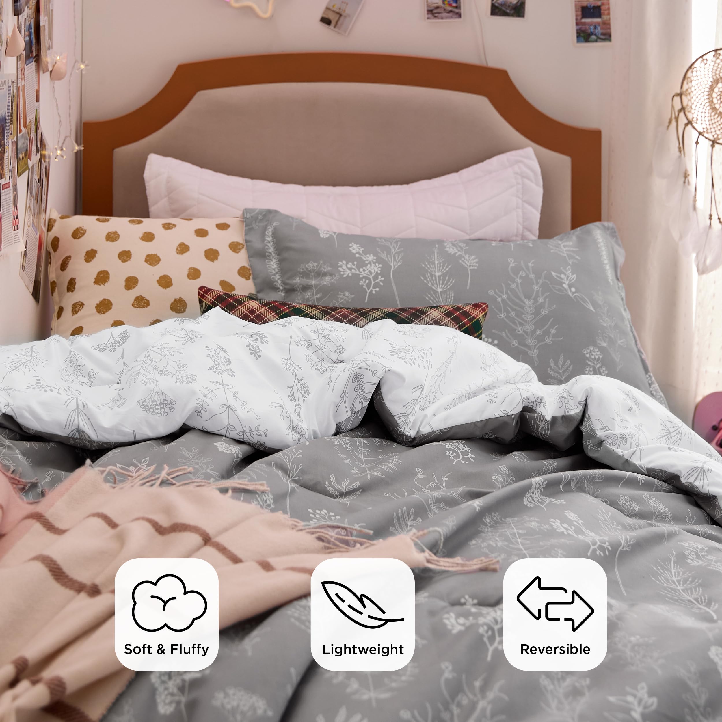 Foto 4 pulgar | Juego De Edredón Bedsure Twin Gris Con Diseño Floral, 2 Piezas - Venta Internacional.