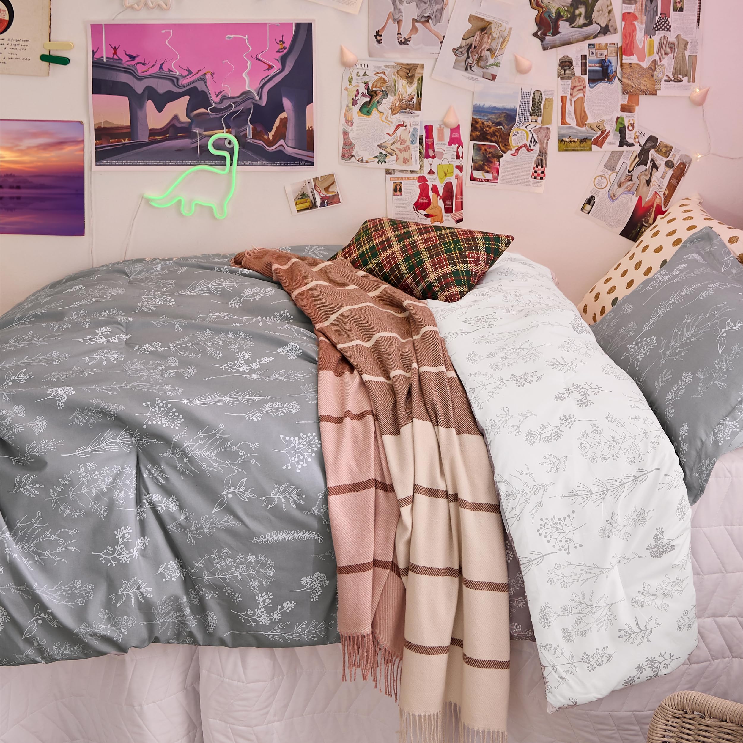 Foto 5 | Juego De Edredón Bedsure Twin Gris Con Diseño Floral, 2 Piezas - Venta Internacional.