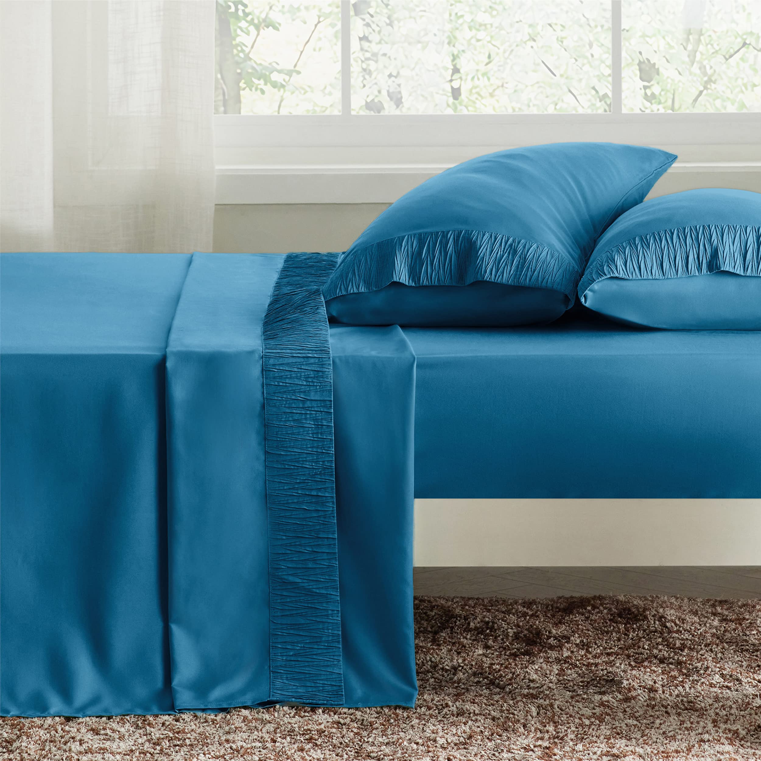 Foto 3 pulgar | Juego De Sábanas Bedsure, Tamaño Queen, 4 Piezas, Poliéster Azul Turquesa - Venta Internacional.