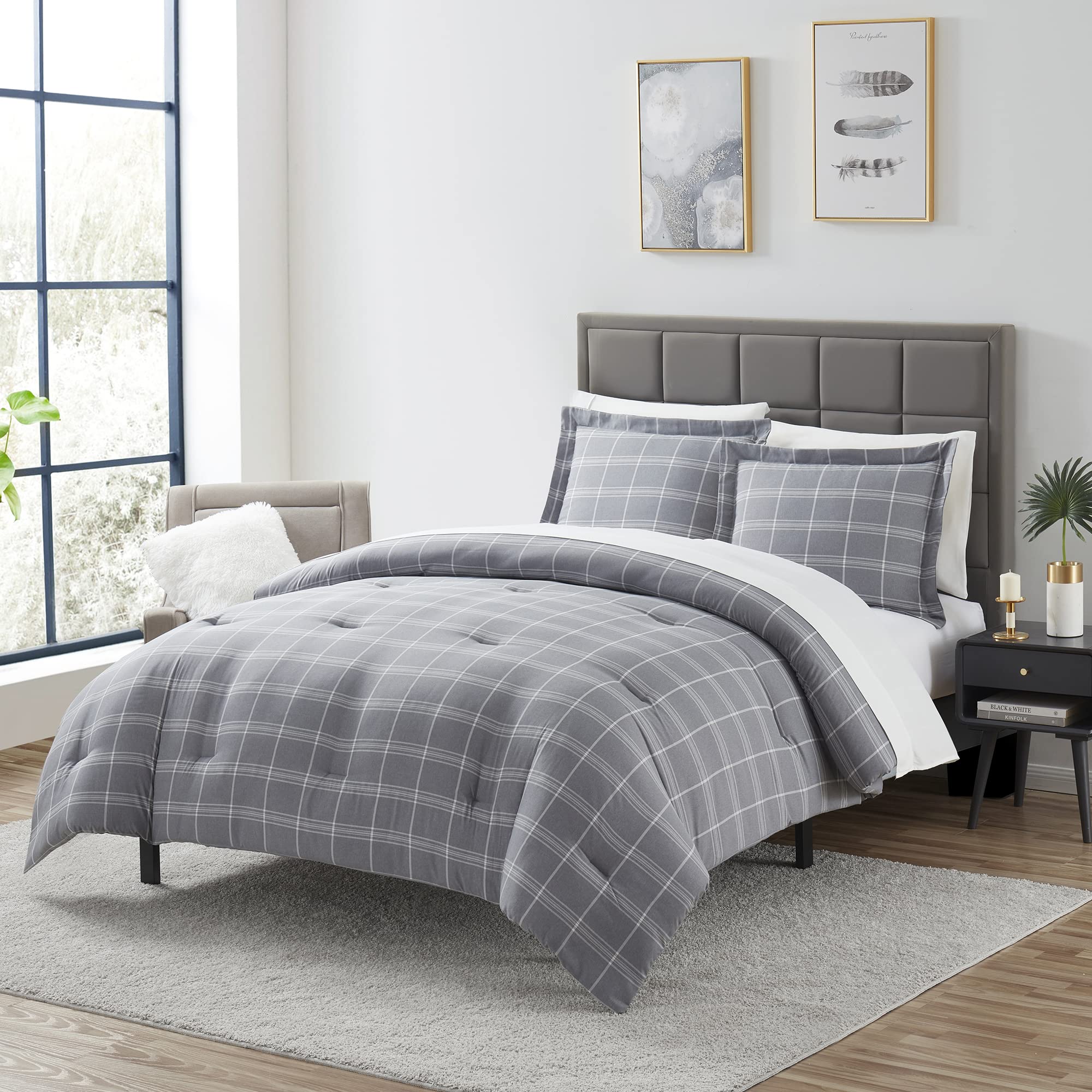 Foto 4 pulgar | Set de Edredón Sweet Home Collection Twin Grey Plaid - Venta Internacional