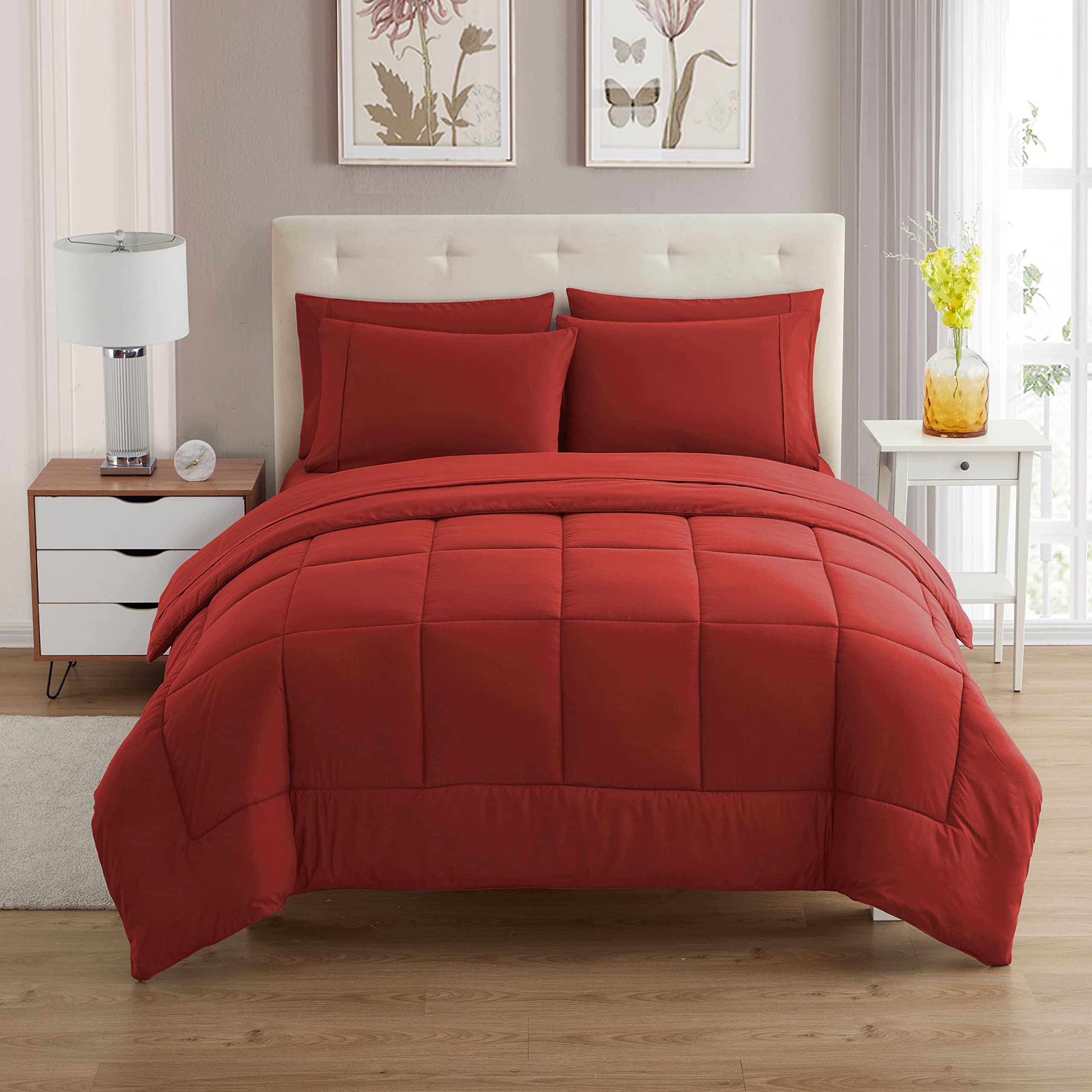 Foto 2 pulgar | Juego De Edredón Tamaño King Con Sábanas, Ropa De Cama De 7 Piezas, Color Rojo - Venta Internacional.