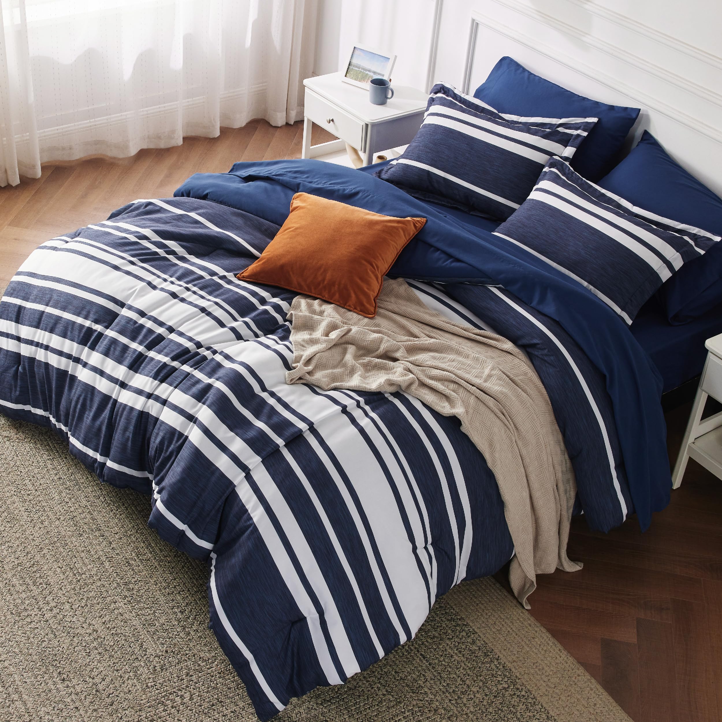 Foto 1 | Juego De Edredón Bedsure Tamaño Doble A Rayas Azul Marino 5 Piezas - Venta Internacional