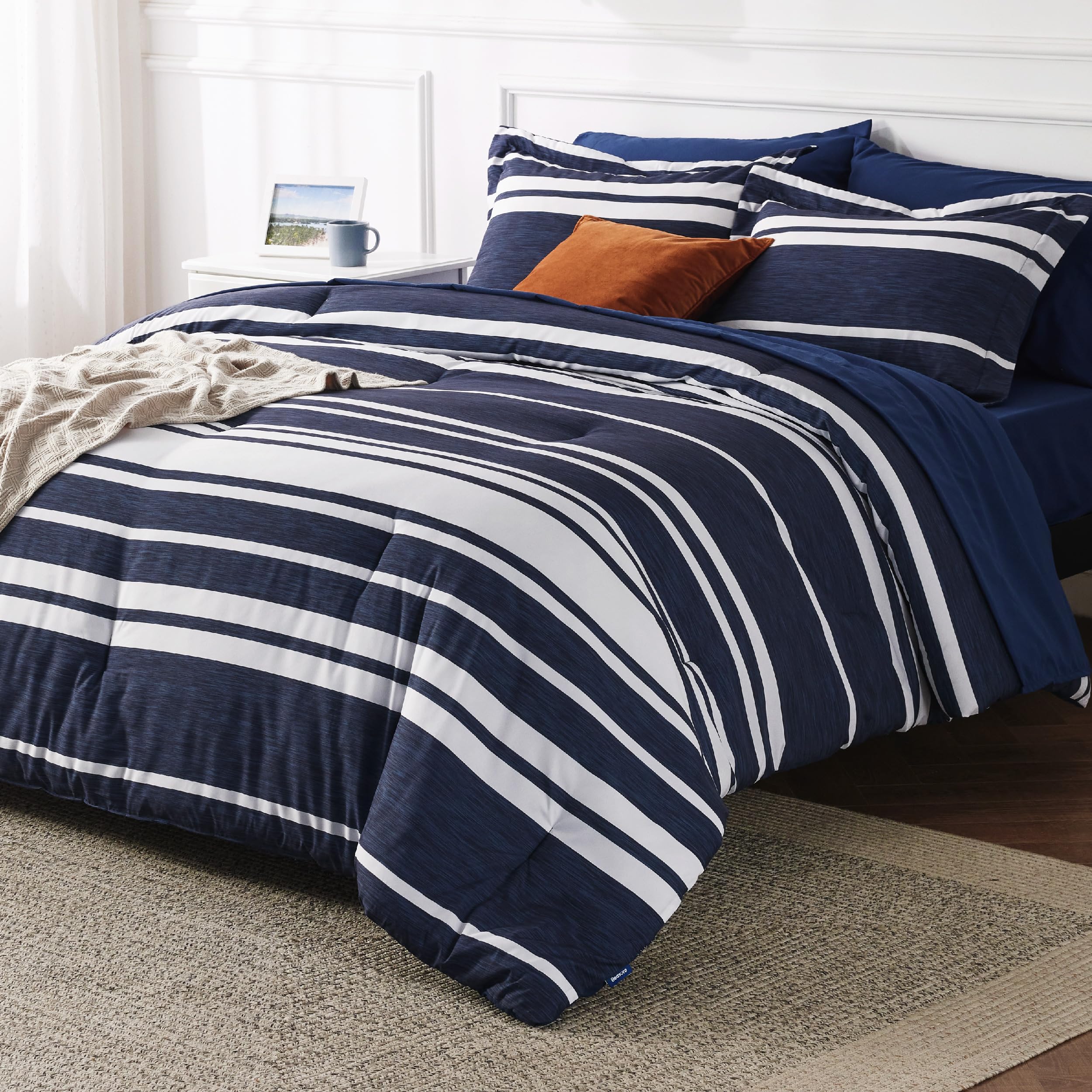 Foto 3 | Juego De Edredón Bedsure Tamaño Doble A Rayas Azul Marino 5 Piezas - Venta Internacional