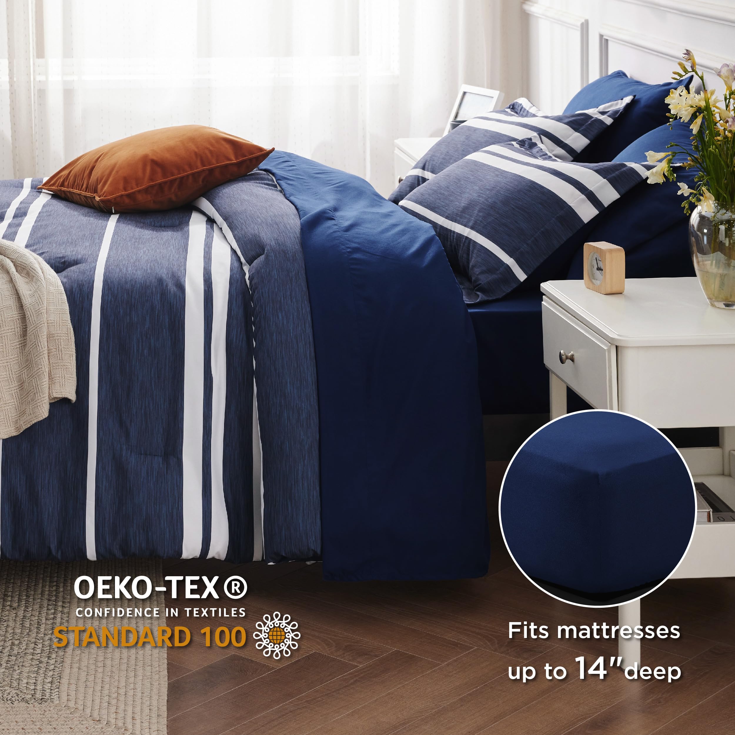 Foto 5 | Juego De Edredón Bedsure Tamaño Doble A Rayas Azul Marino 5 Piezas - Venta Internacional