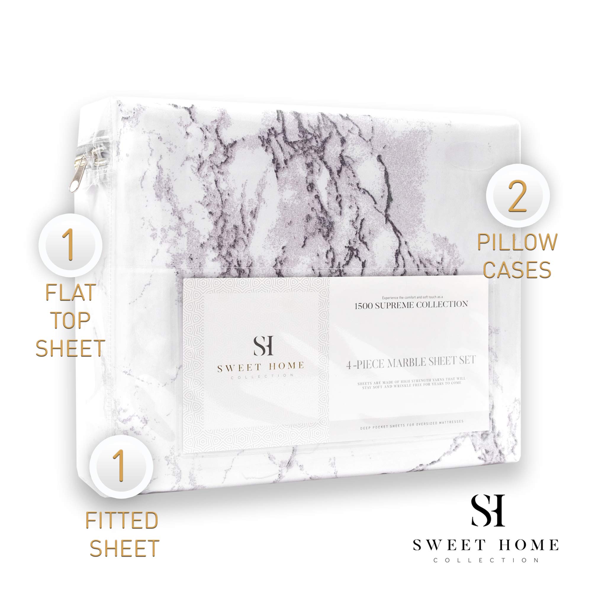 Foto 5 | Juego De Sábanas De La Colección Sweet Home Con Estampado De Mármol California King - Venta Internacional.