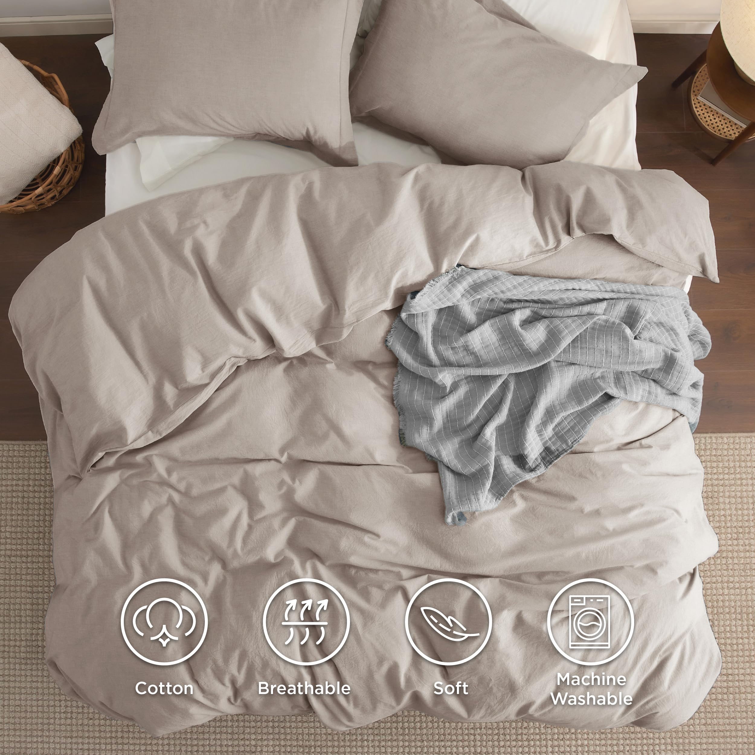 Foto 5 pulgar | Juego de Funda de Edredón Bedsure Algodón Lavado Lino Gris - Venta Internacional