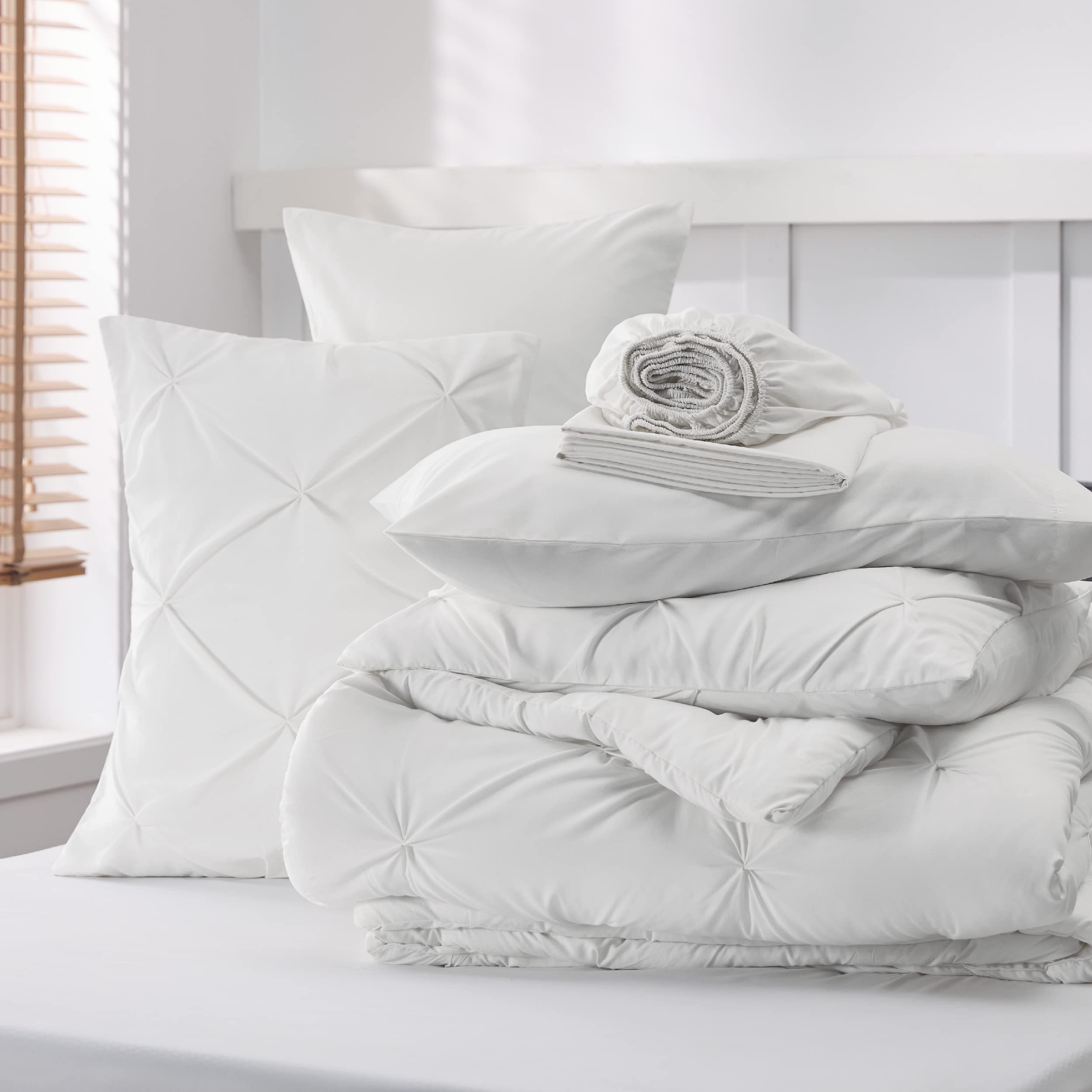 Foto 7 | Juego De Edredón Bedsure, Tamaño Doble, 5 Piezas, Blanco Con Sábanas - Venta Internacional.