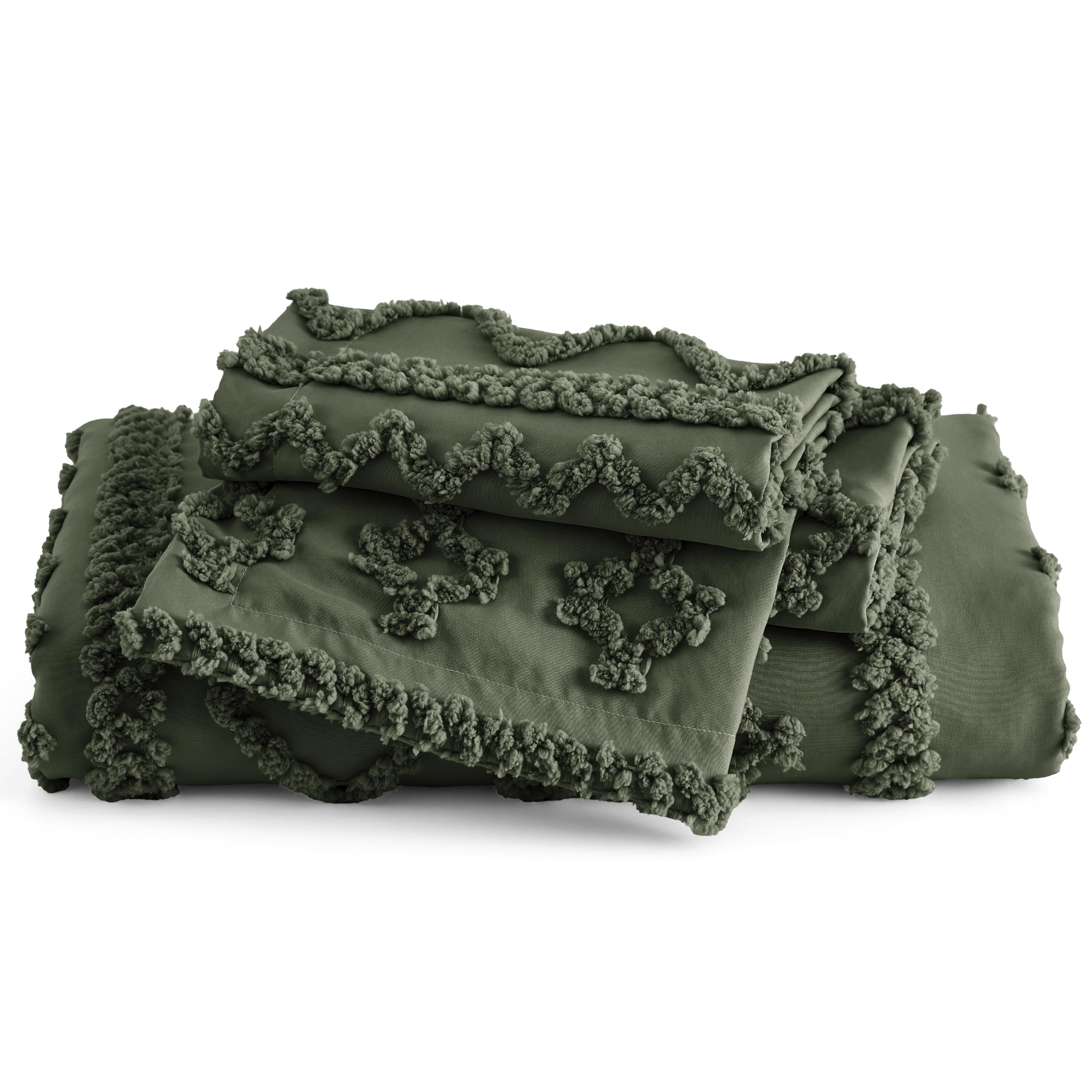 Foto 8 pulgar | Funda De Edredón Estilo Bohemio Tamaño Queen Con Mechones Color Verde Oliva - Venta Internacional